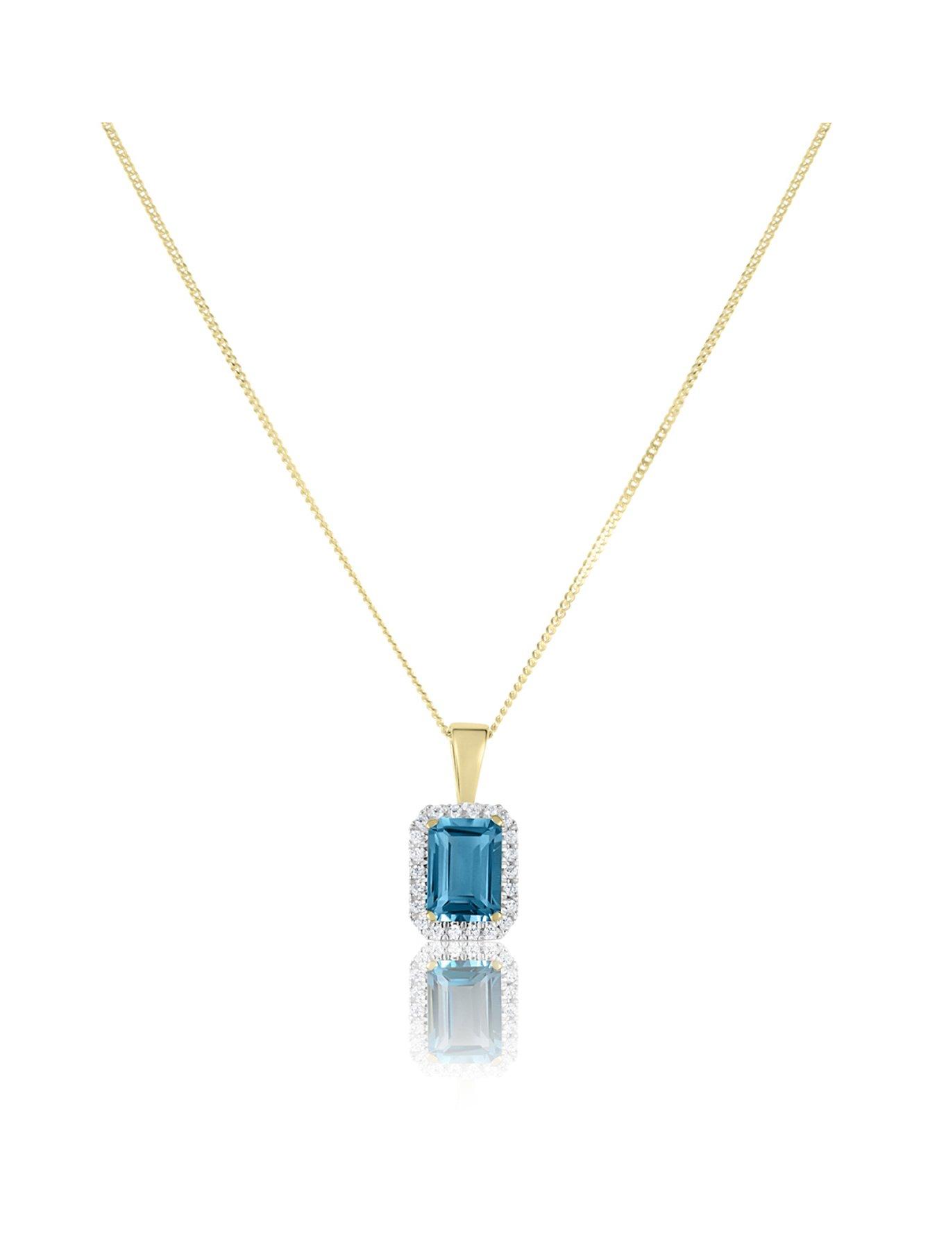 Love DIAMOND Swiss Blue Topaz  &  0.10ct Natural Diamond Halo Pendant
