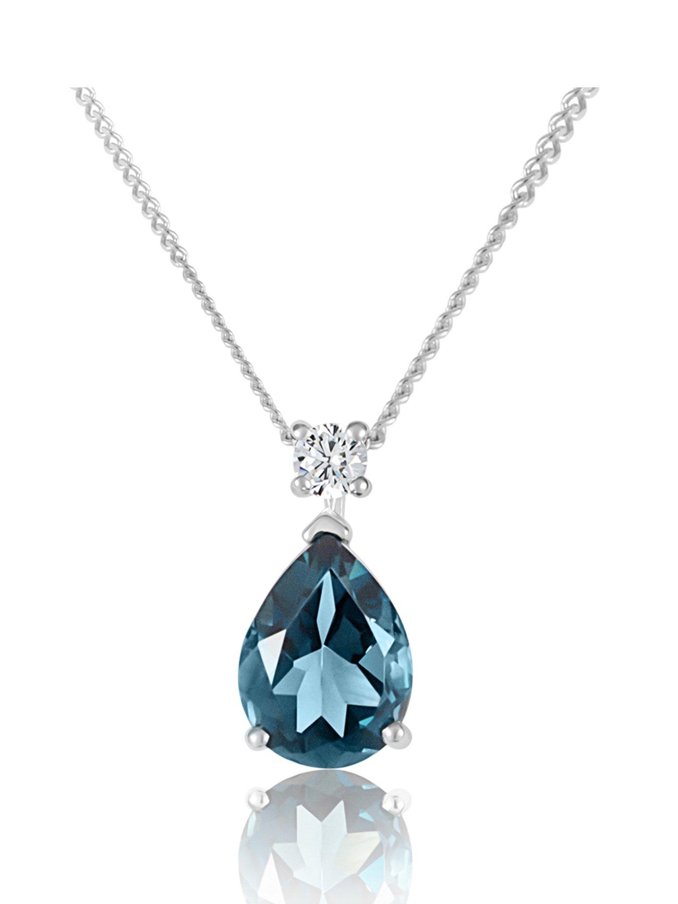 Love DIAMOND London Blue Topaz  &  0.07ct Natural Diamond Pear Pendant