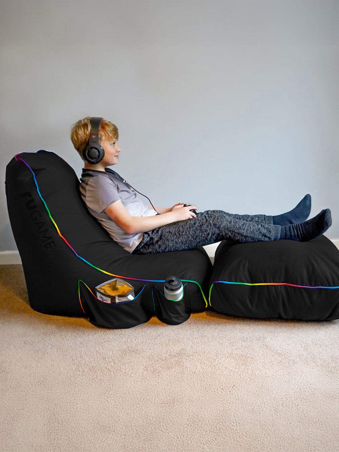rucomfy Black Rugame Kids Gamer Bean Bag Chair- Led