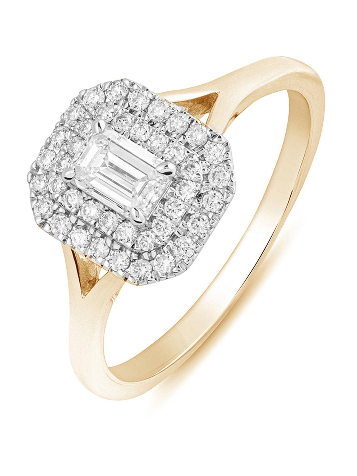 Love DIAMOND Half Carat Double Halo Emerald Cut Ring - Gold