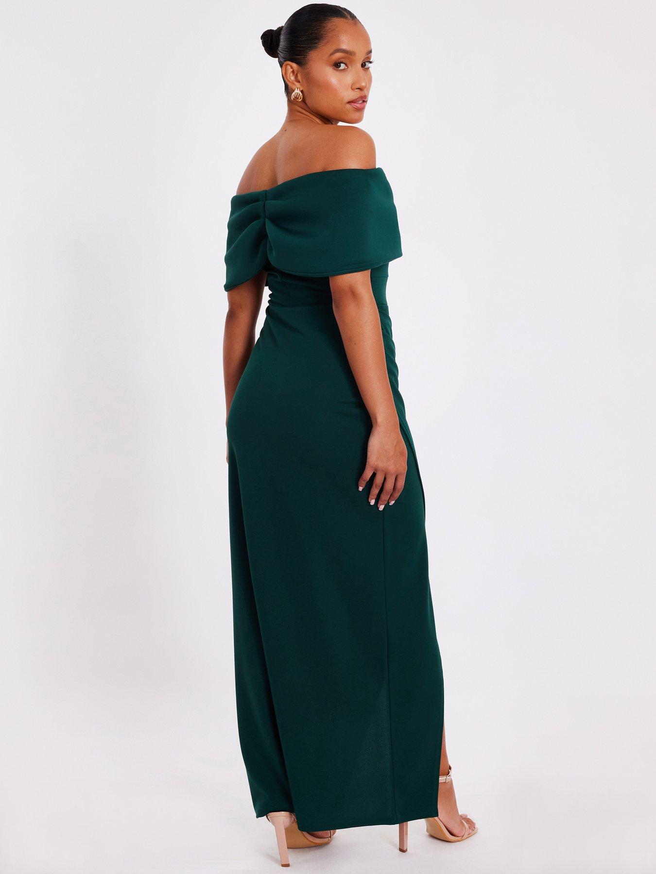 slim fit dress slacks GRACE Square Neck Embellished Cape Sleeve Maxi Dress in Emerald Green