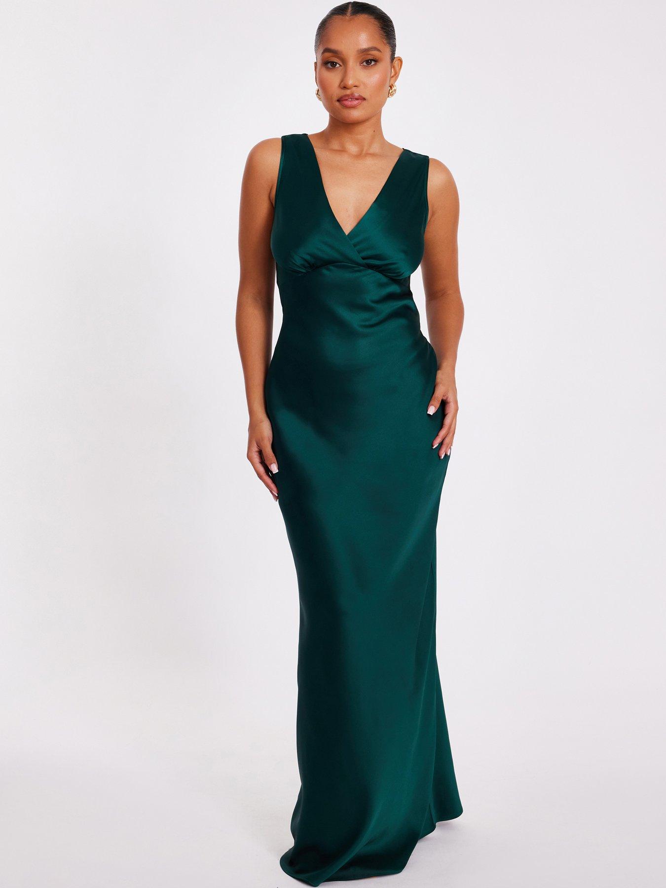 Quiz Petite Bottle Green Cowl Back Maxi Dress