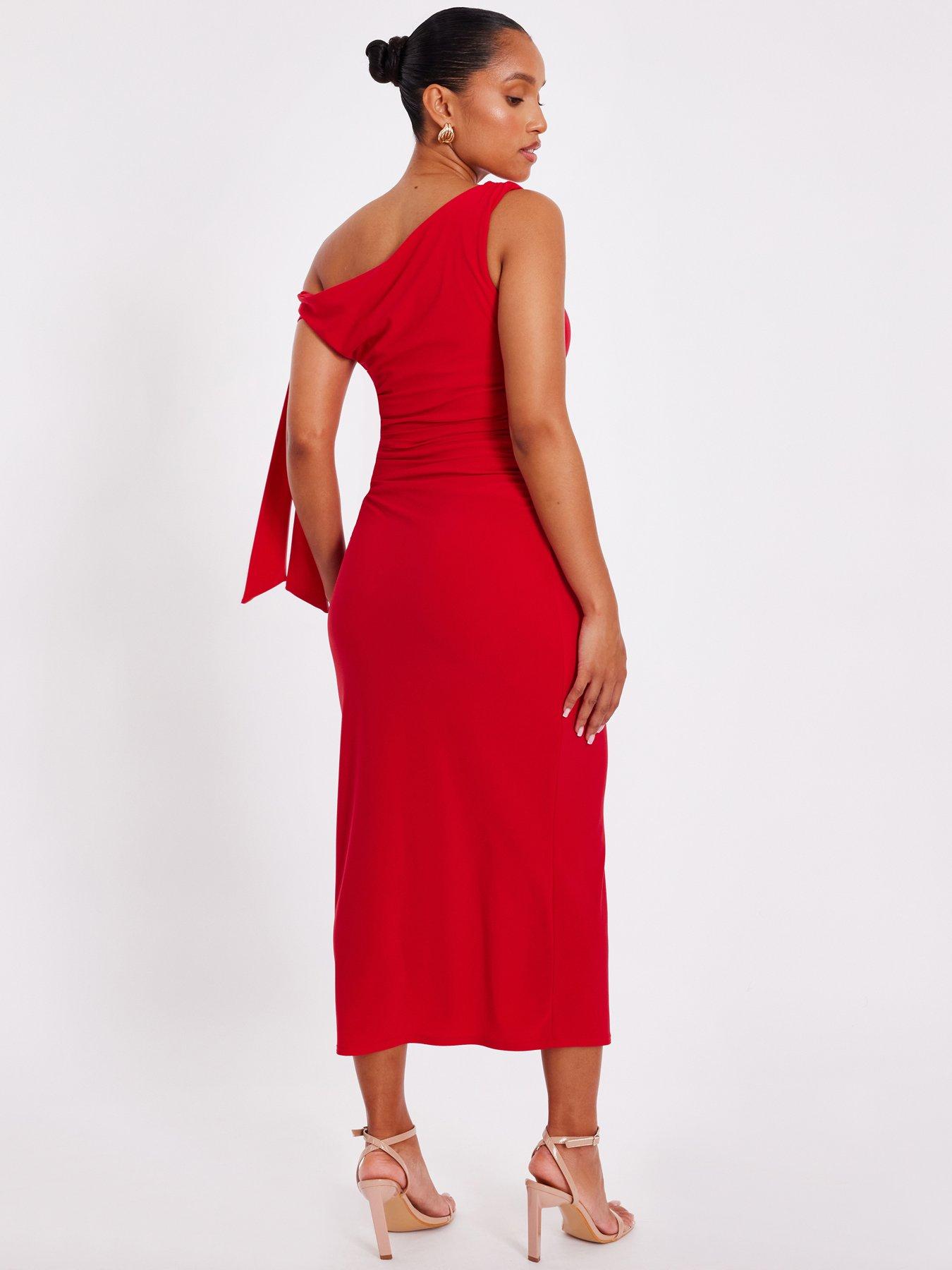 Image 2 of 6 of Quiz Petite Red Asymmetric Midaxi Dress