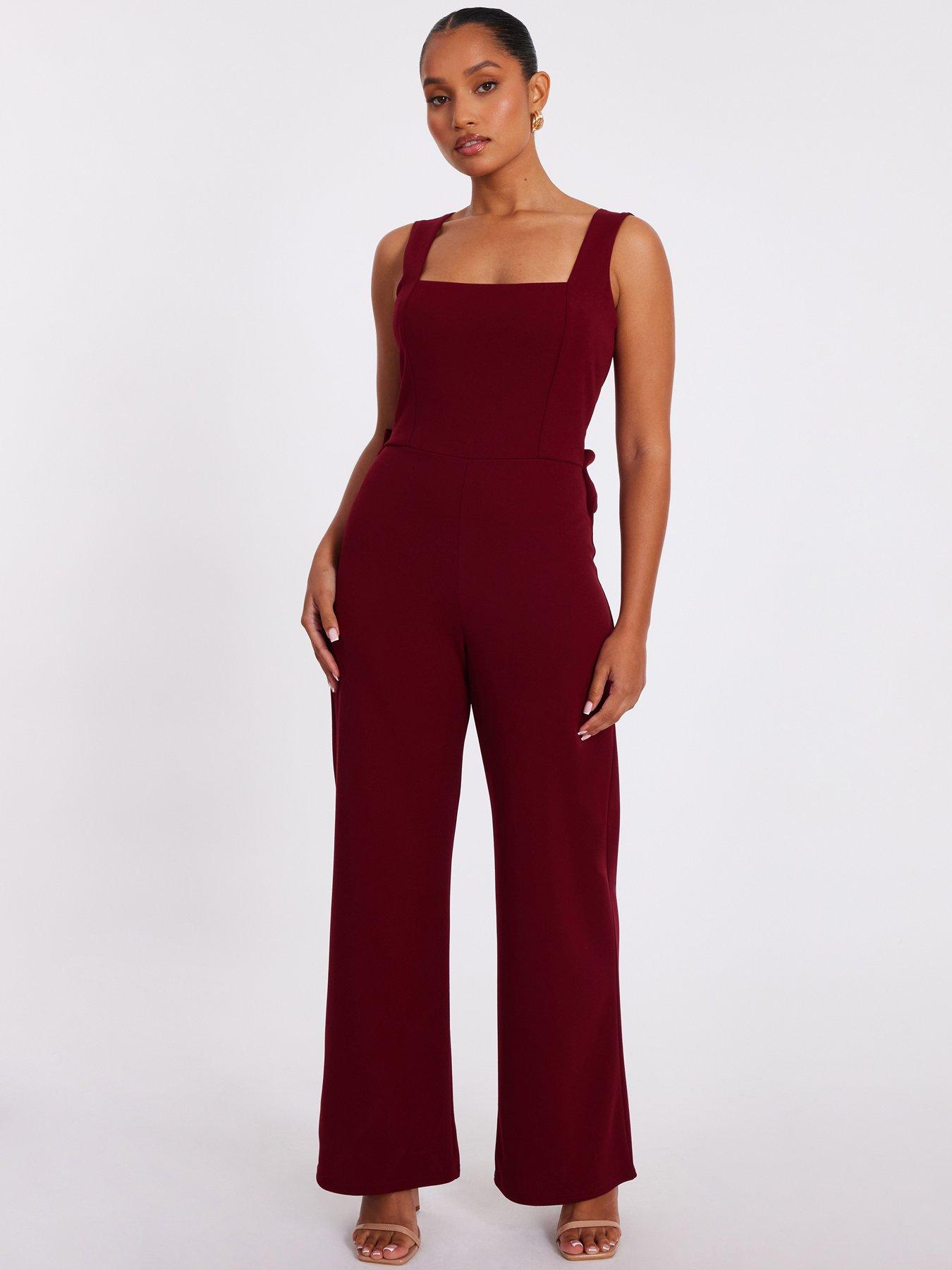Quiz Petite Dark Red Bow Back Jumpsuit