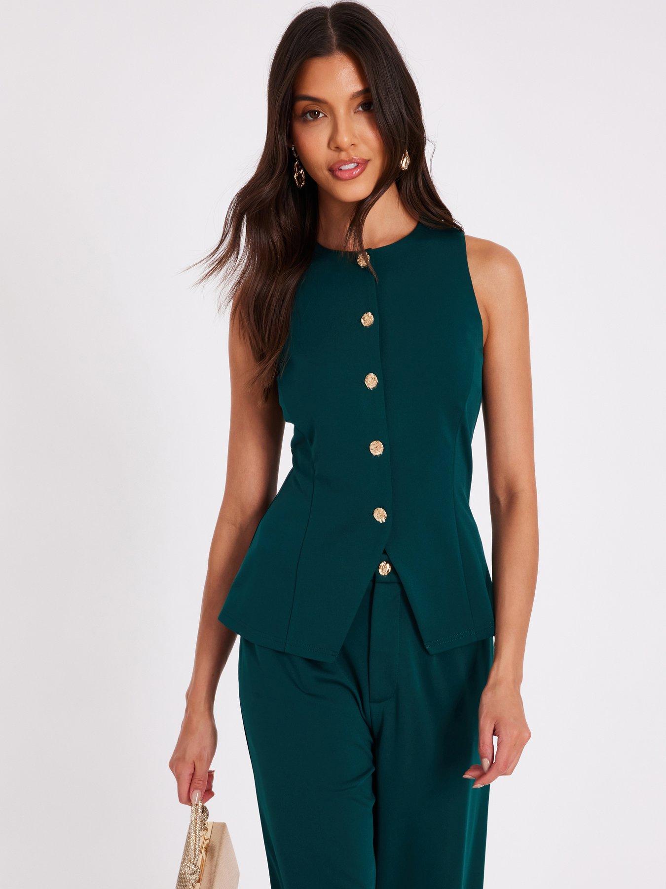 Quiz Bottle Green Button Front Waistcoat
