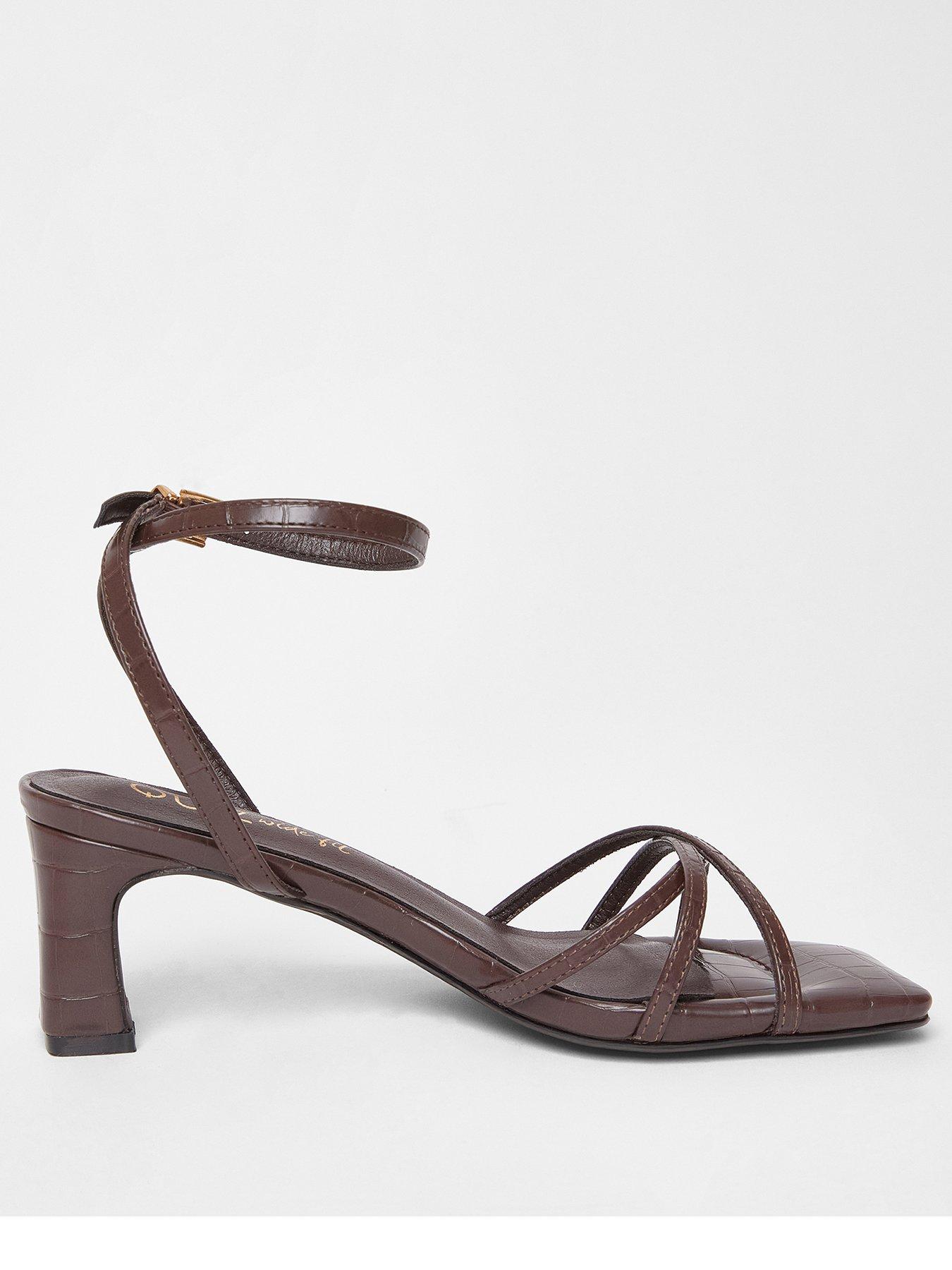 Quiz Wide Fit Brown Strappy Block Heels