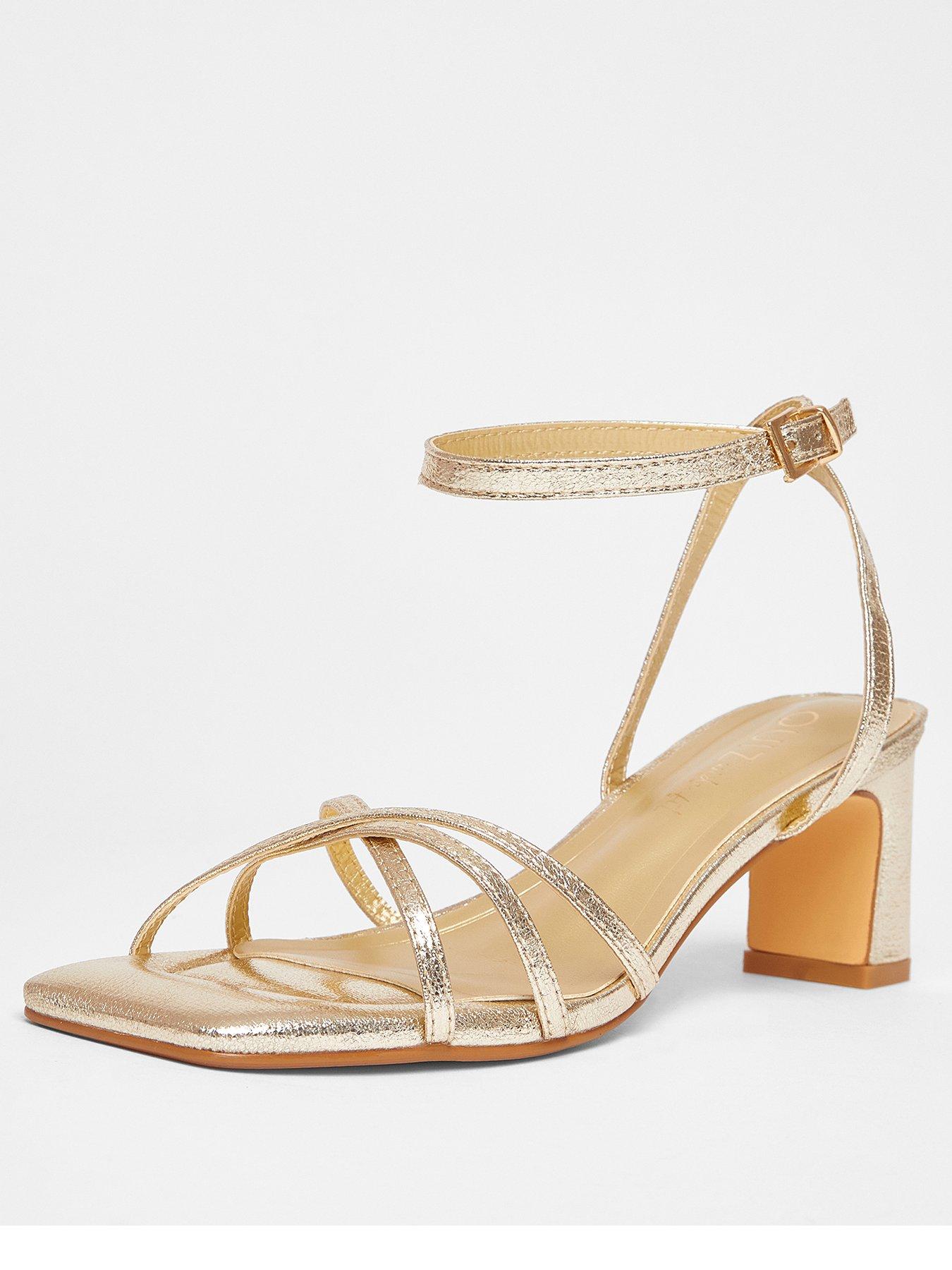 Image 2 of 5 of Quiz Wide Fit Gold Strappy Block Heels