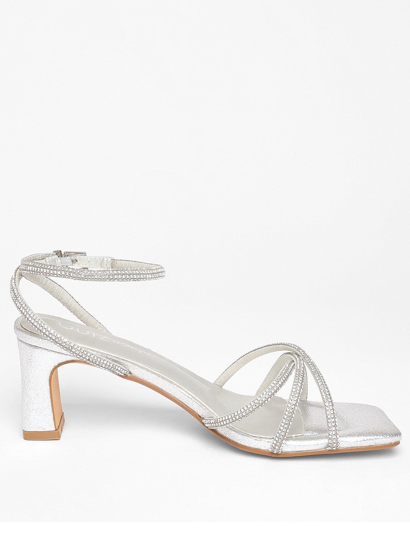 undefined Wide Fit Silver Diamante Strap Block Heels