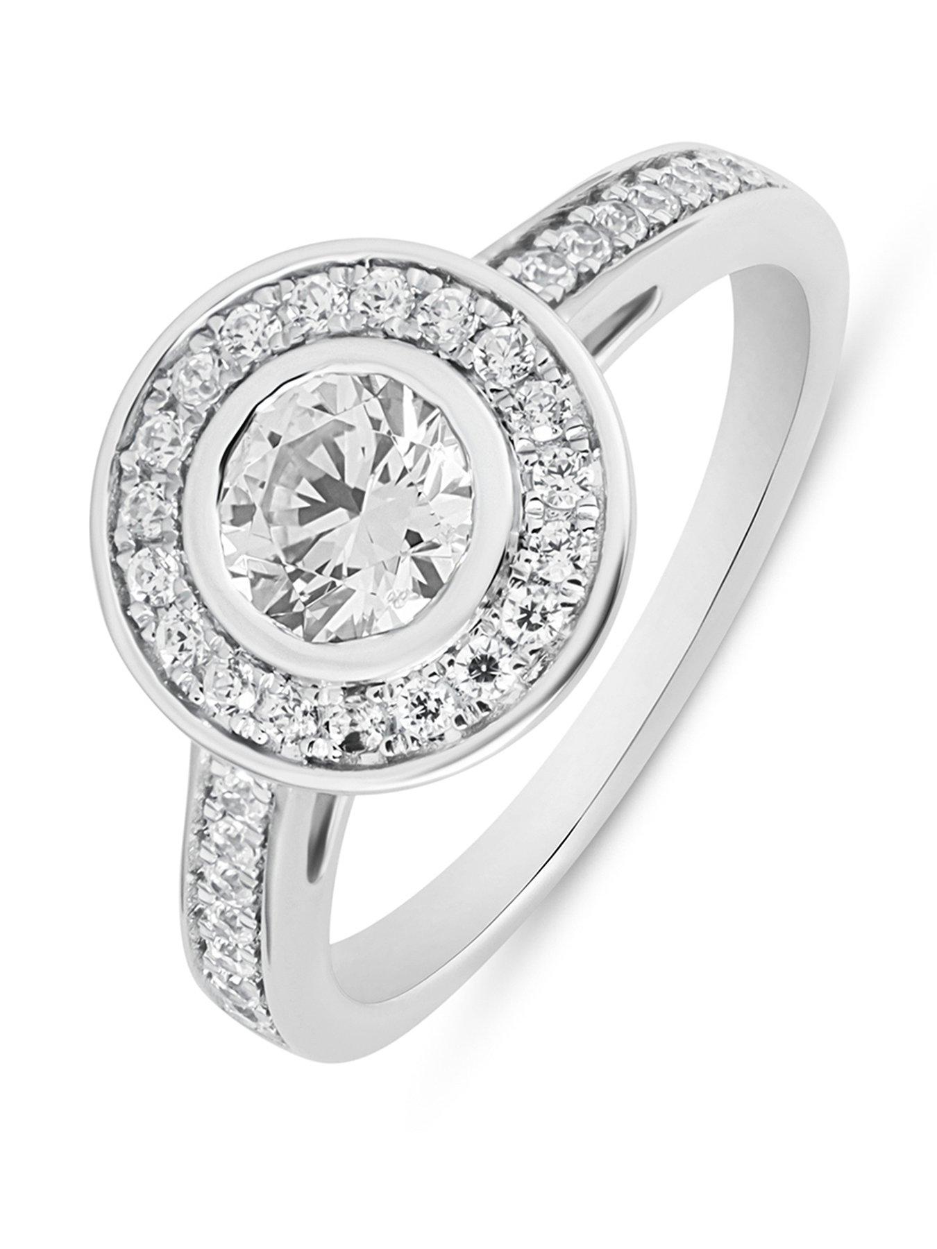 Love DIAMOND 1.00ct Diamond Halo Solitaire Ring with Diamond Shoulders Lab Grown