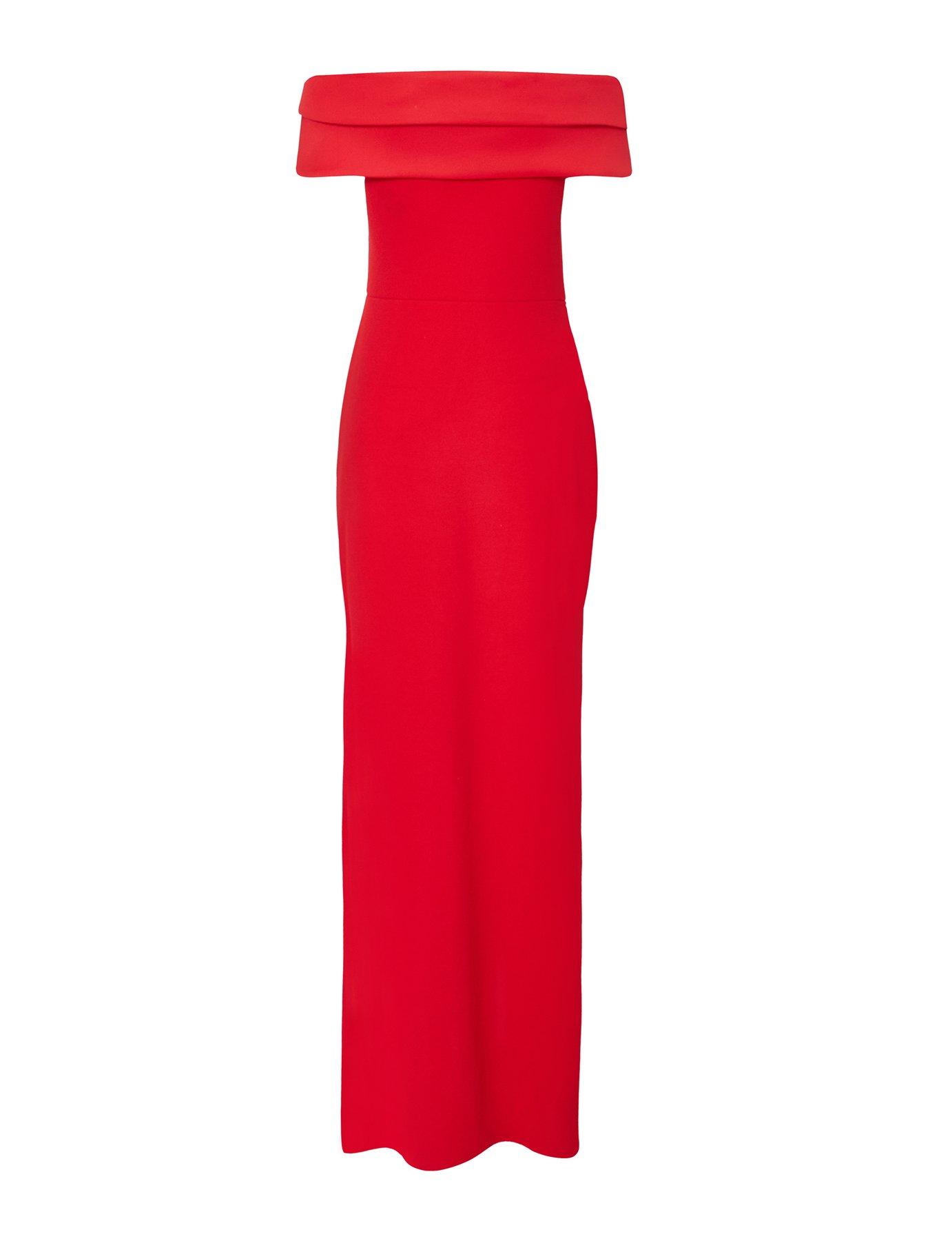 Quiz Red Pleated Bardot Maxi Dress | Very