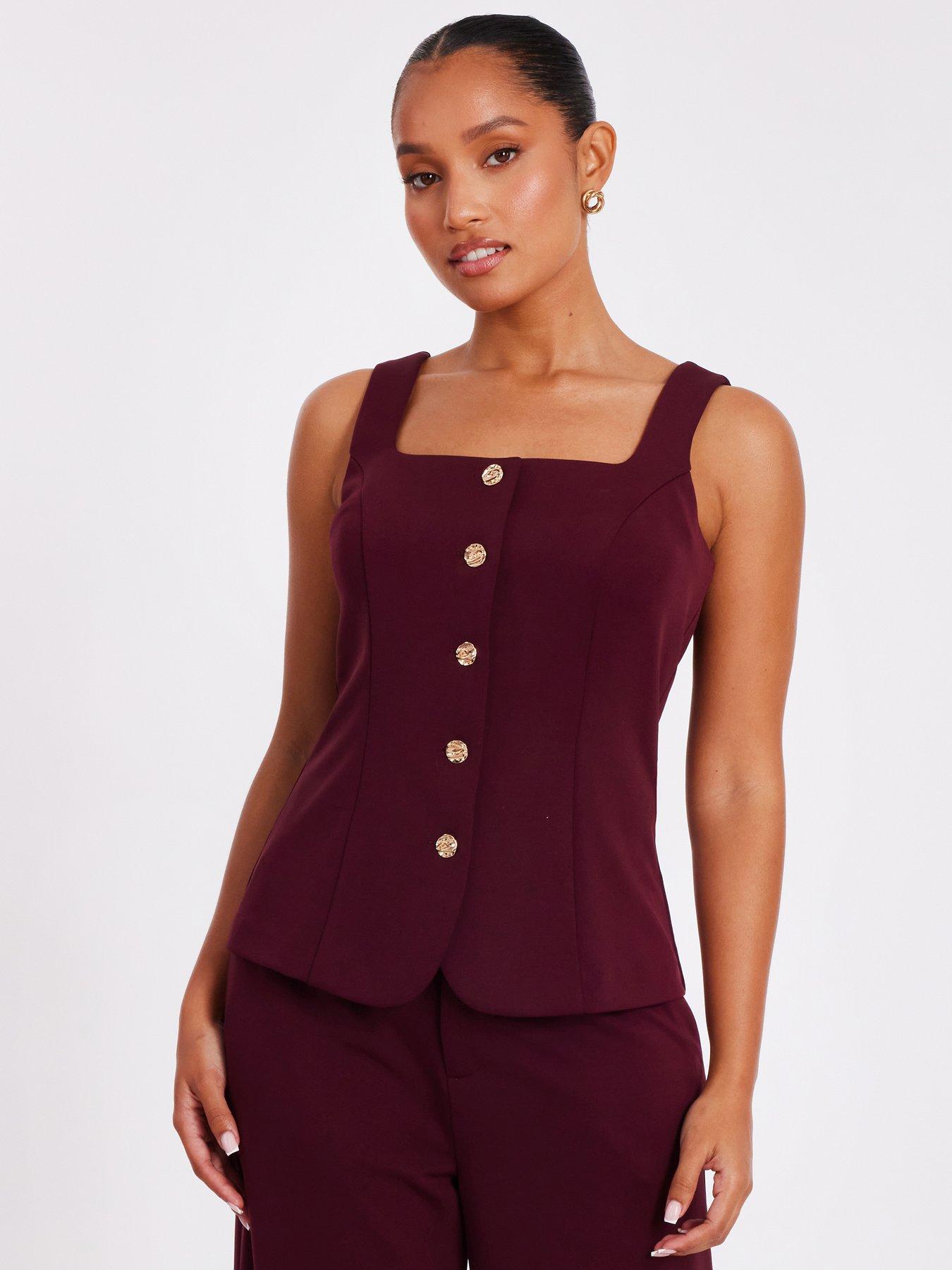 Quiz Petite Dark Red Button Front Waistcoat