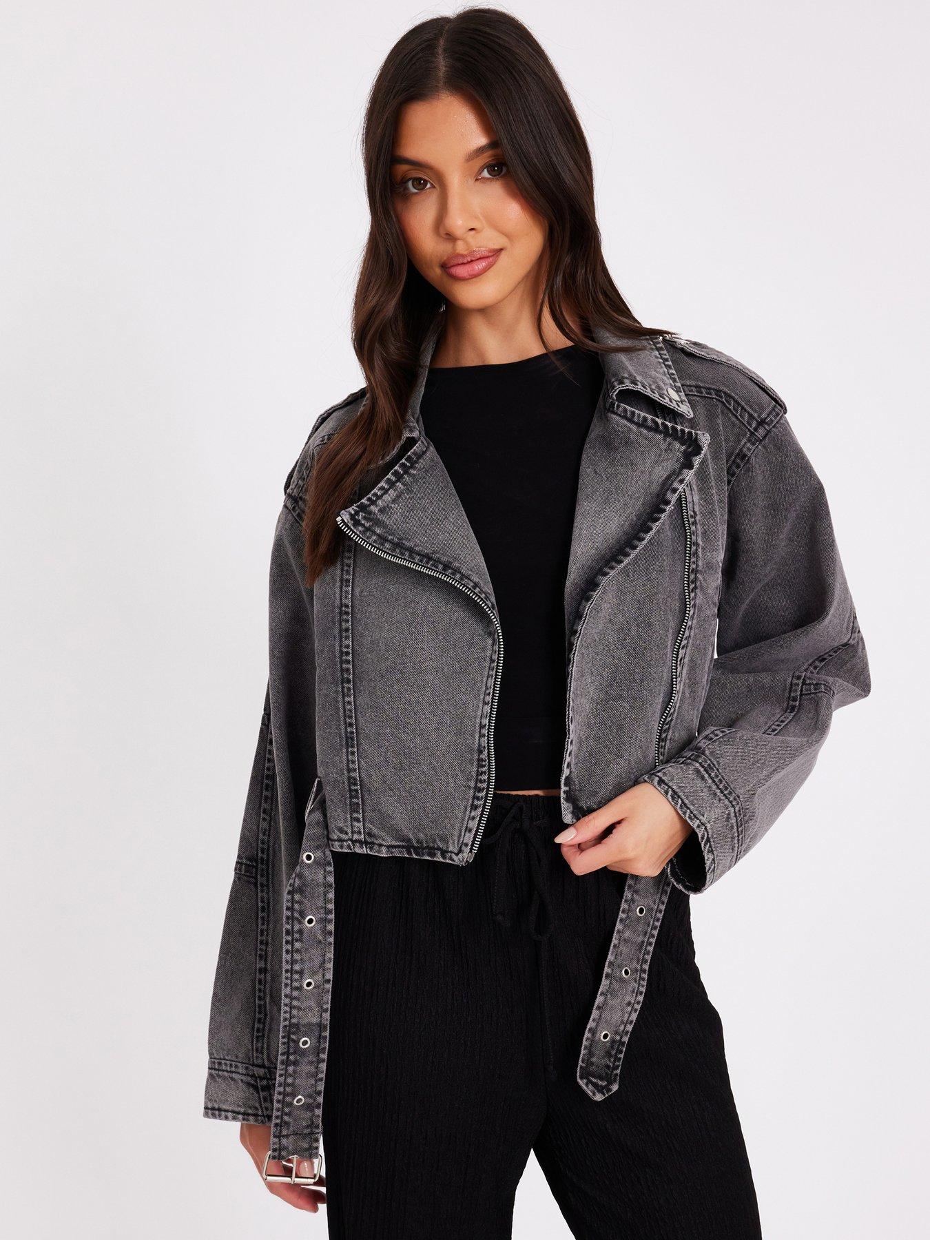 undefined Grey Denim Biker Jacket