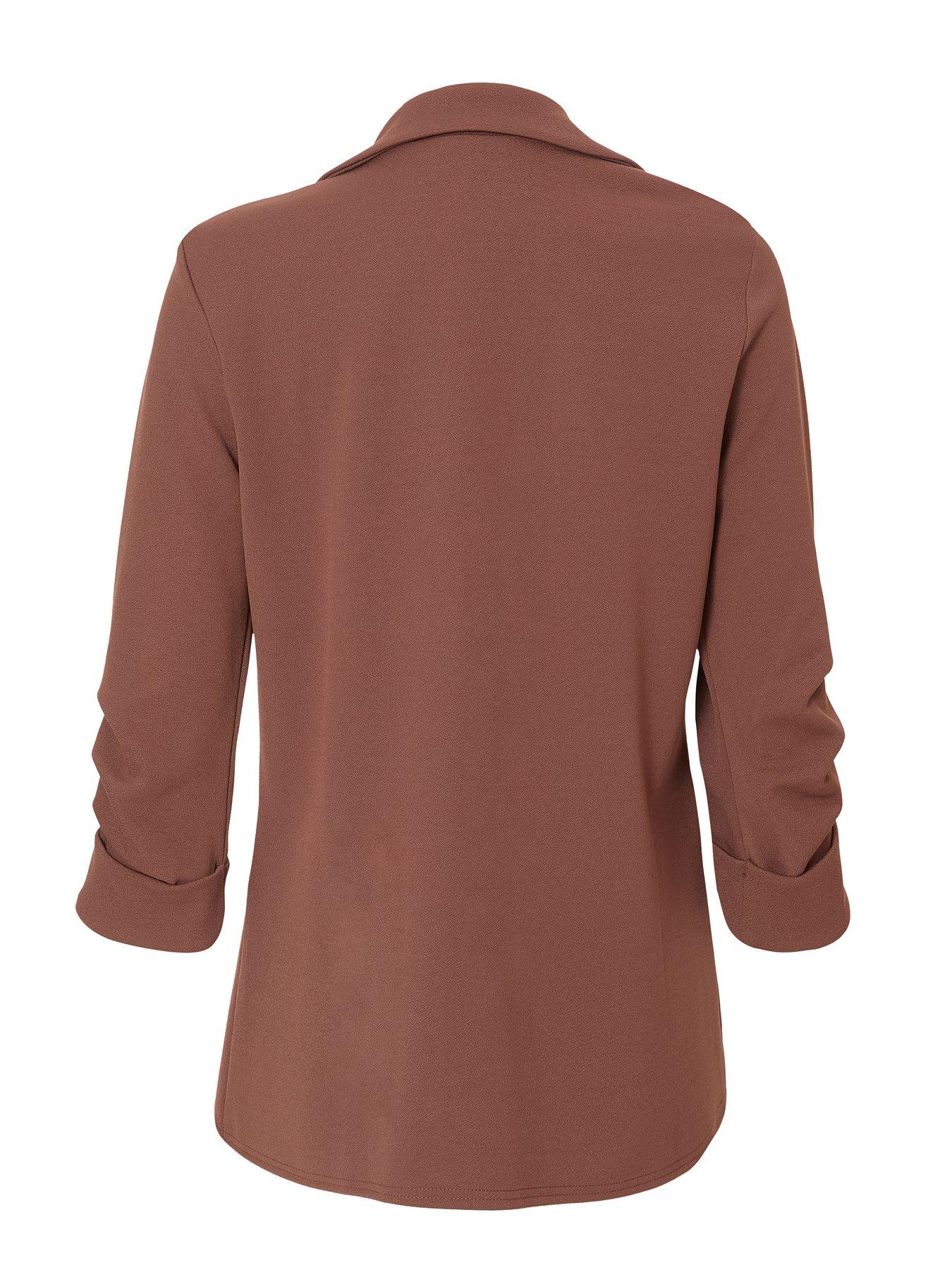 Image 4 of 6 of Quiz Petite Brown Ruched Sleeve Blazer