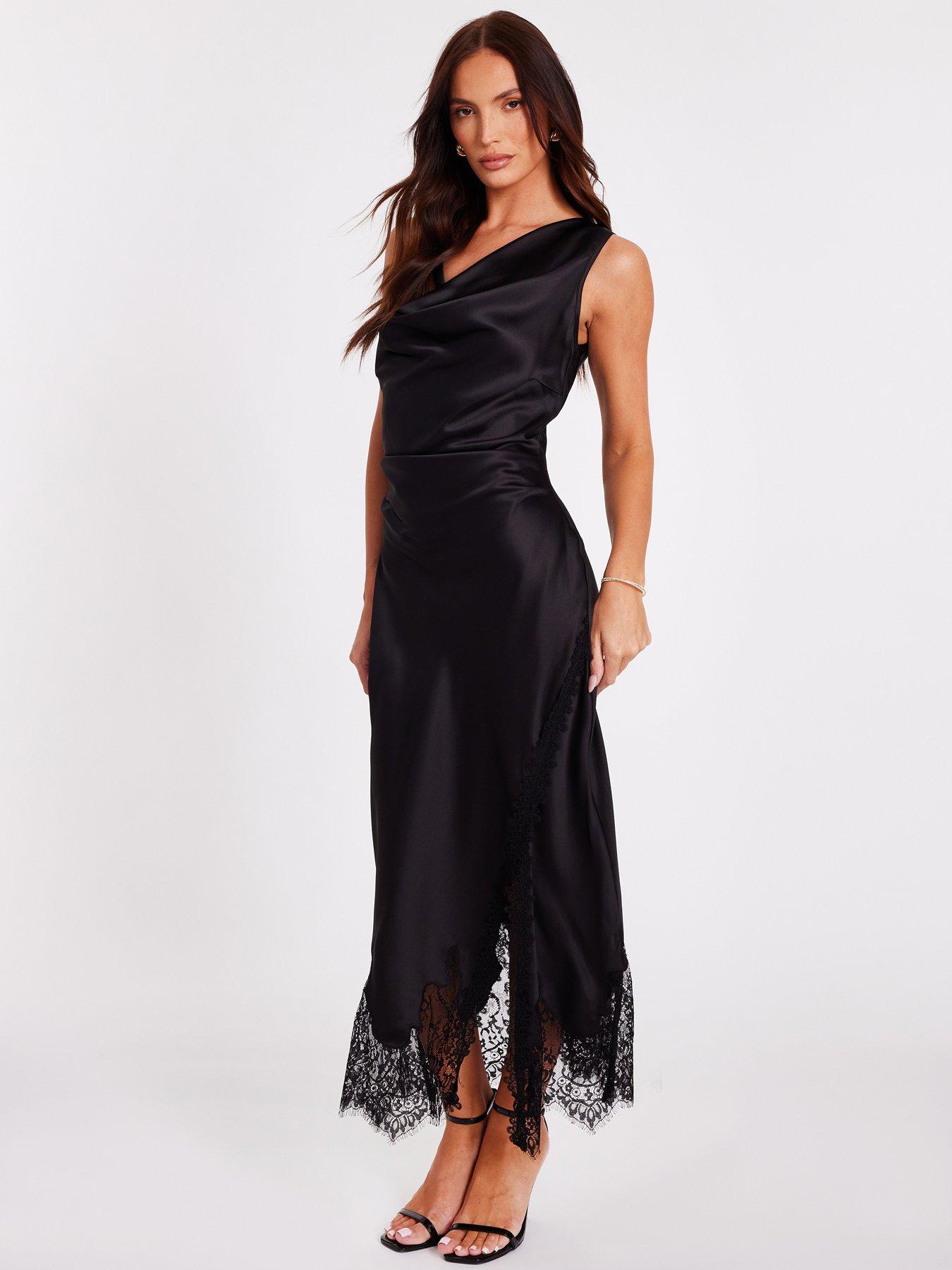 Quiz Black Lace Hem Midaxi Dress | Very