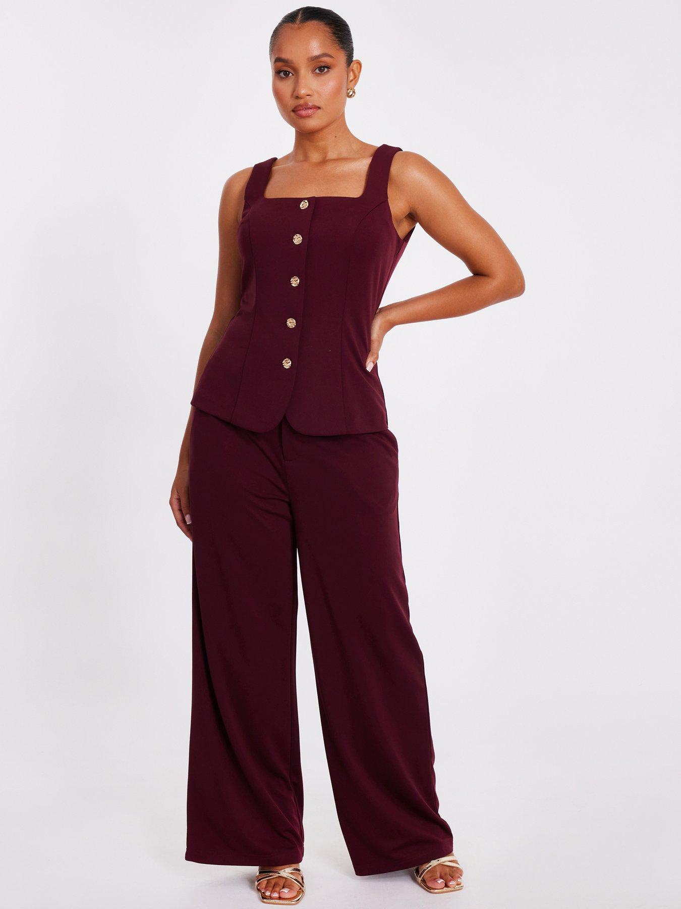Quiz Petite Dark Red Wide Leg Trousers