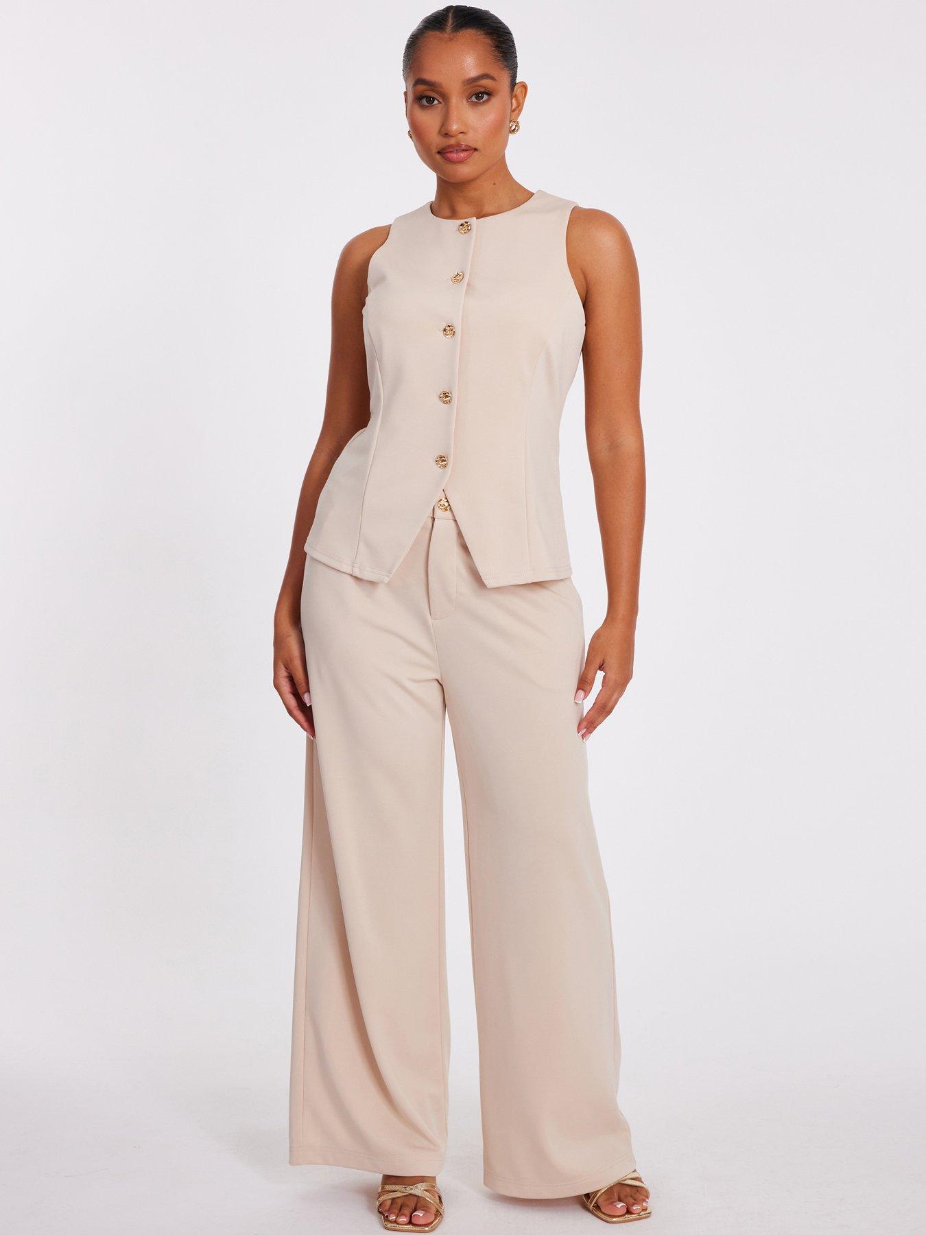 Quiz Petite Stone Wide Leg Trousers
