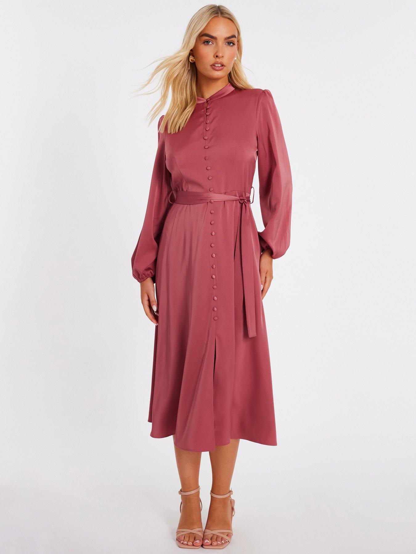 Quiz Mauve Satin Button Front Midaxi Dress