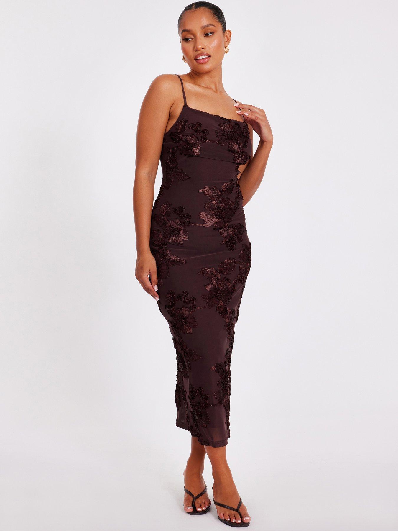 brown floral applique dress Lonie Brown floral-appliqu ruched mini dress, L / Brown