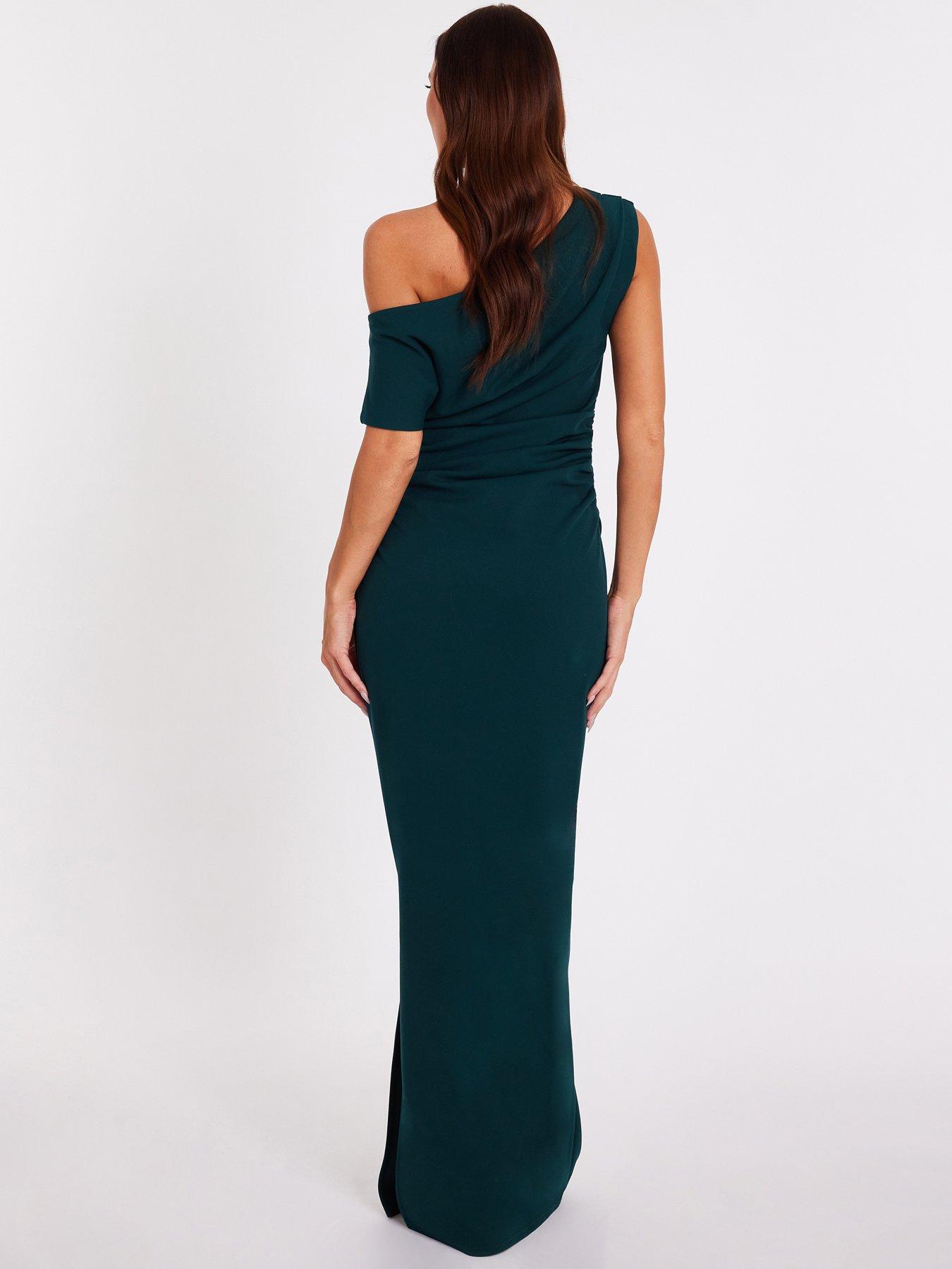Image 2 of 6 of Quiz Bottle Green Asymmetric Maxi Dress