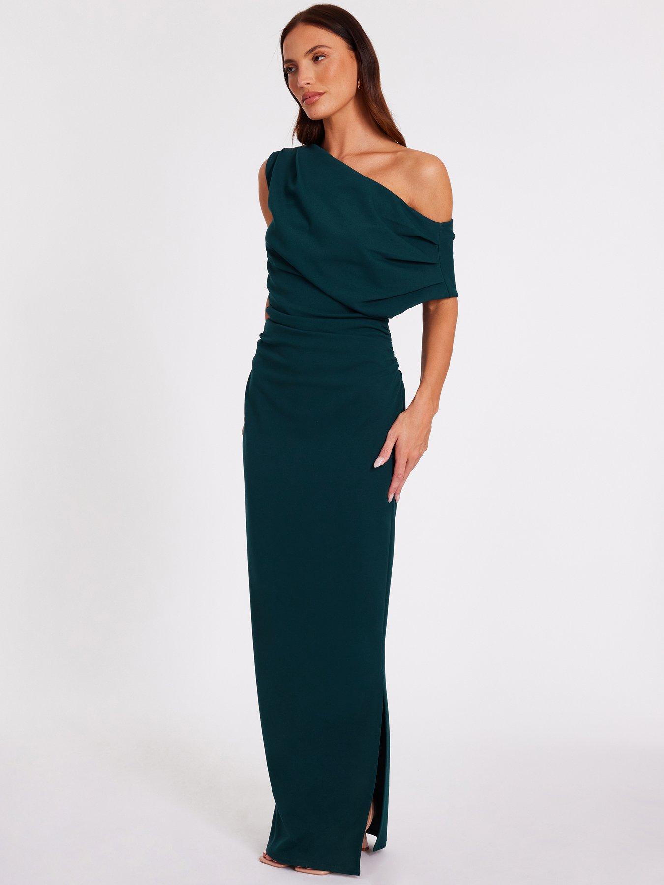 Image 3 of 6 of Quiz Bottle Green Asymmetric Maxi Dress