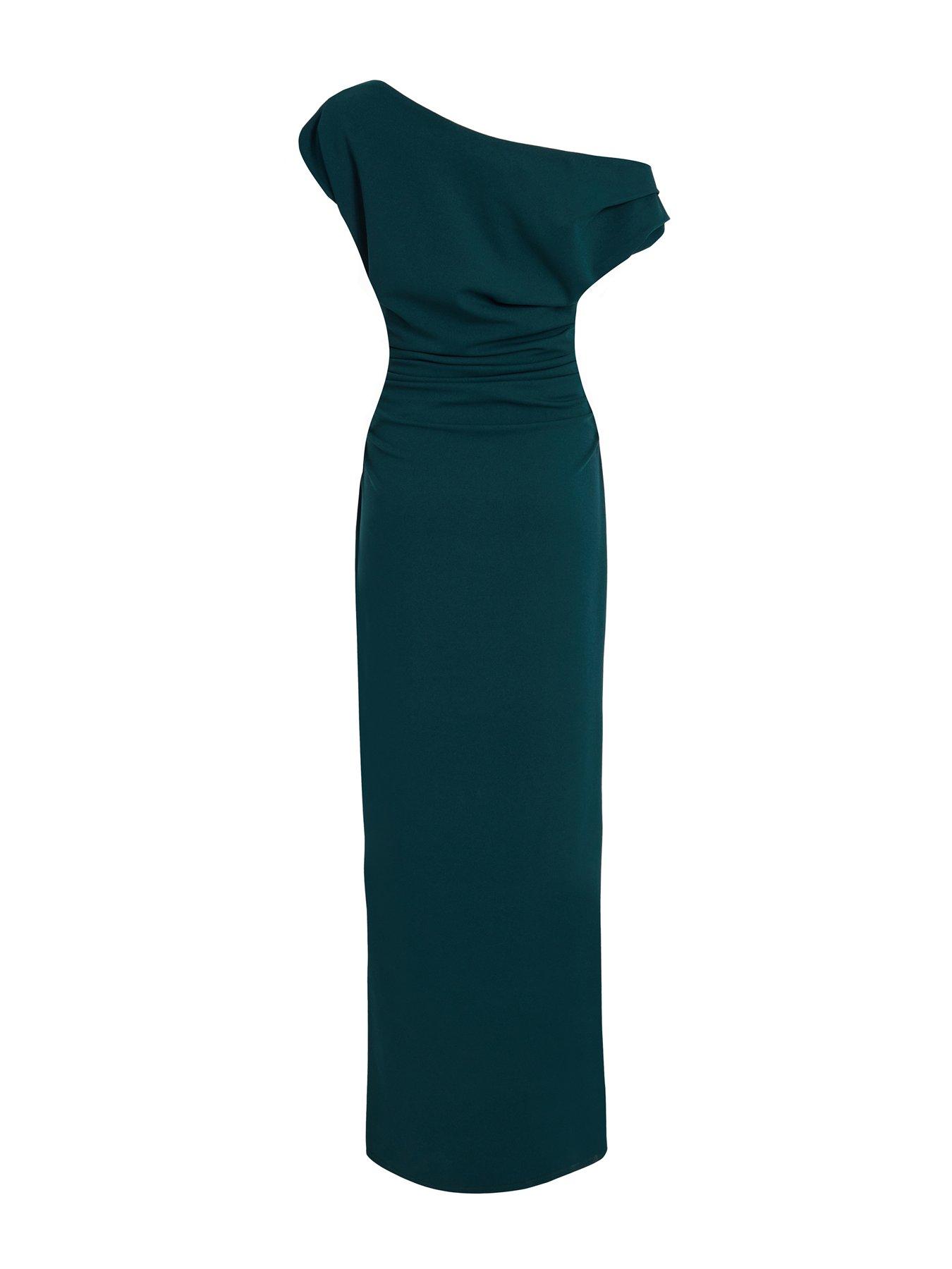 Image 4 of 6 of Quiz Bottle Green Asymmetric Maxi Dress