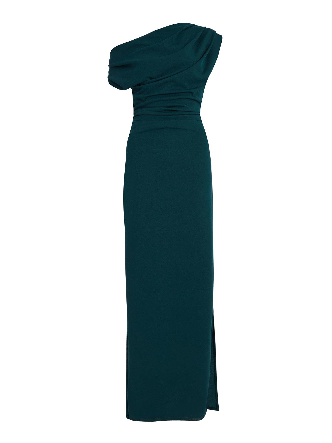 Image 5 of 6 of Quiz Bottle Green Asymmetric Maxi Dress