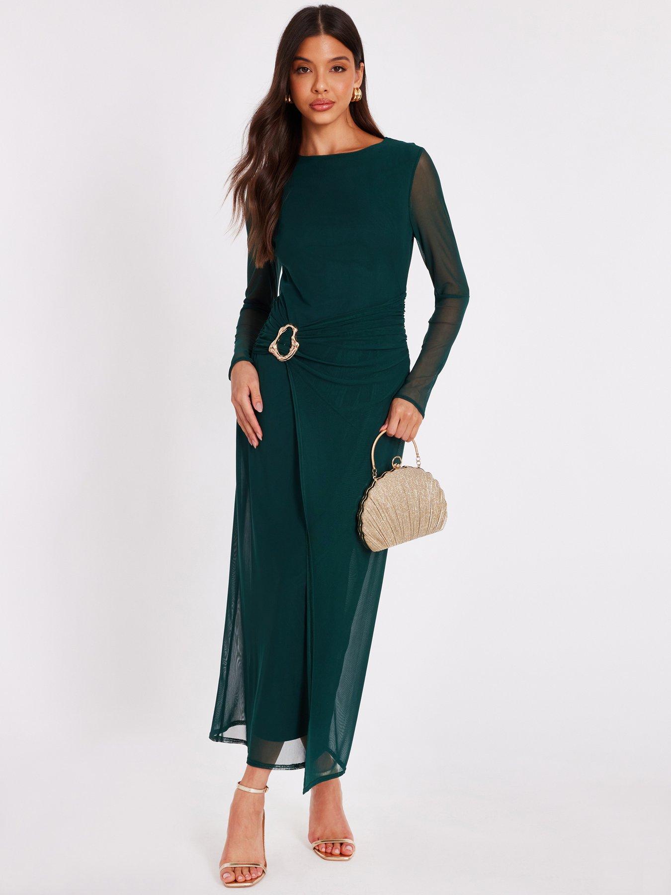 Quiz Bottle Green Mesh Buckle Midaxi Dress | Very