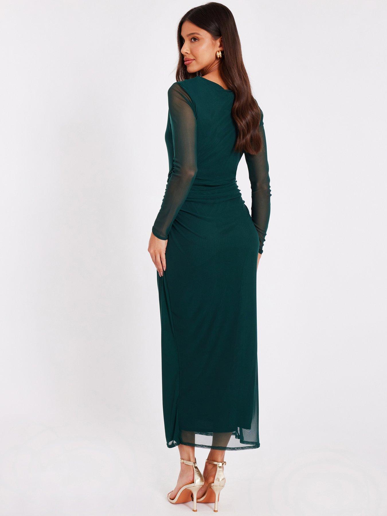 Quiz Bottle Green Mesh Buckle Midaxi Dress | Very