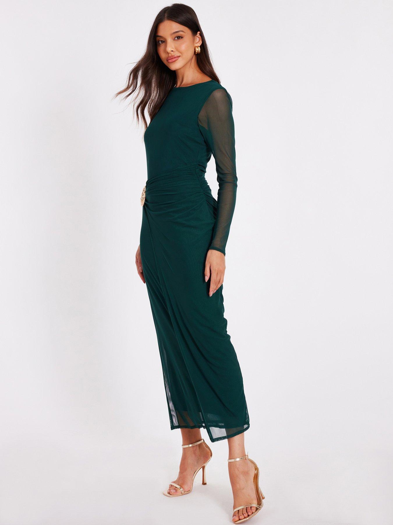 Quiz Bottle Green Mesh Buckle Midaxi Dress | Very