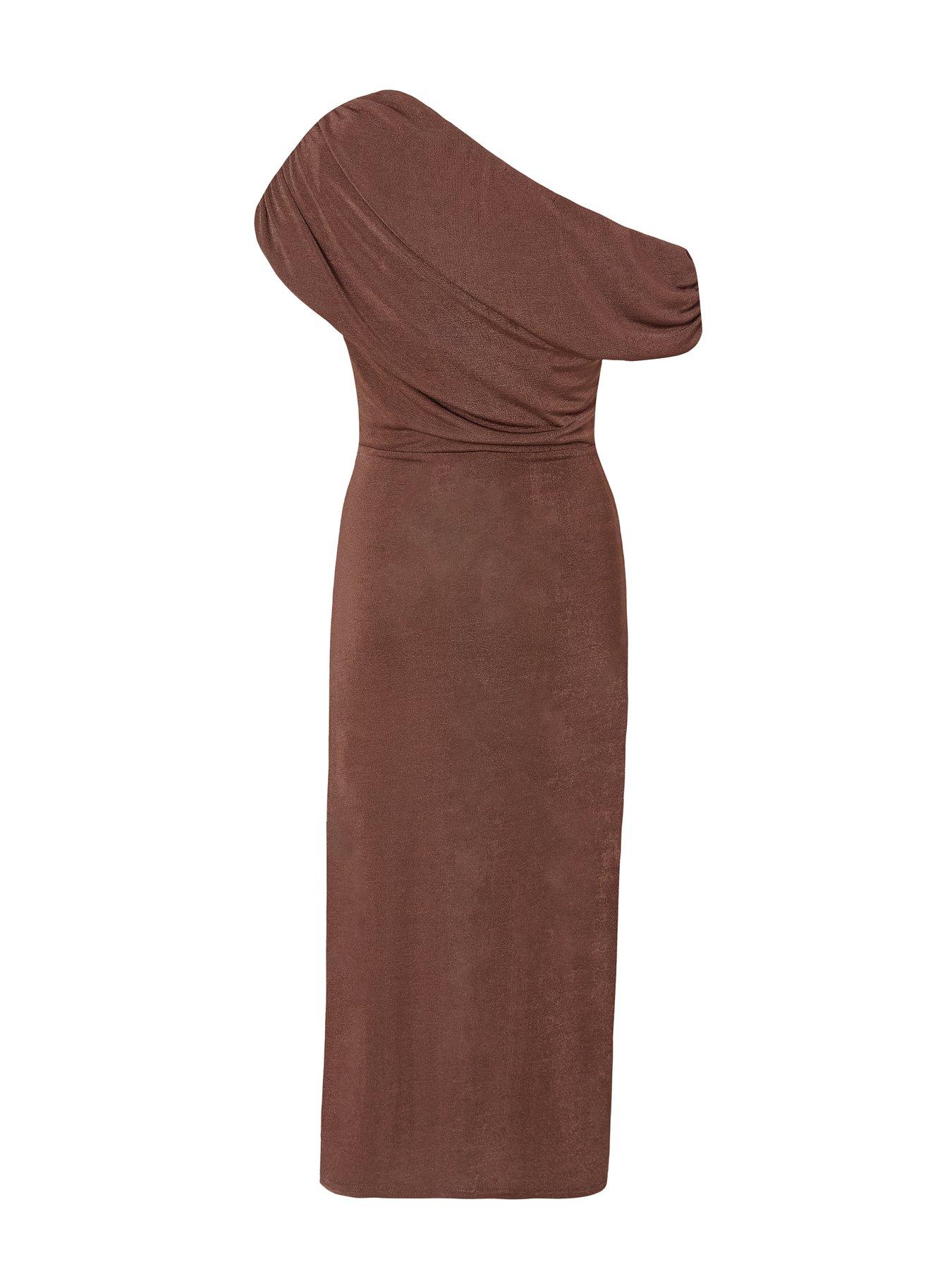 Image 4 of 6 of Quiz Brown Drop Sleeve Buckle Midaxi Dress
