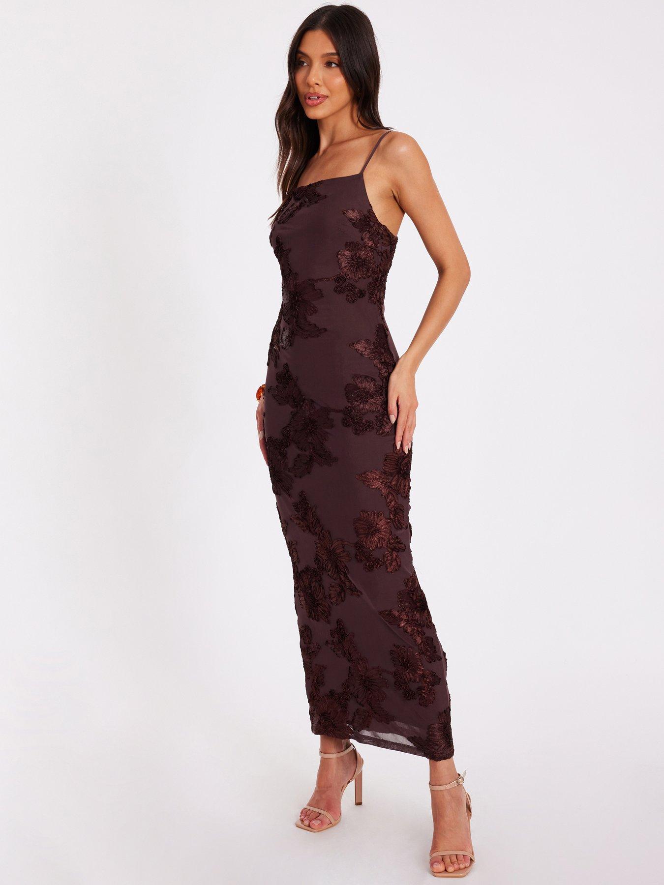 brown floral applique dress Léonie brown floral-appliqué ruched mini dress main image 0