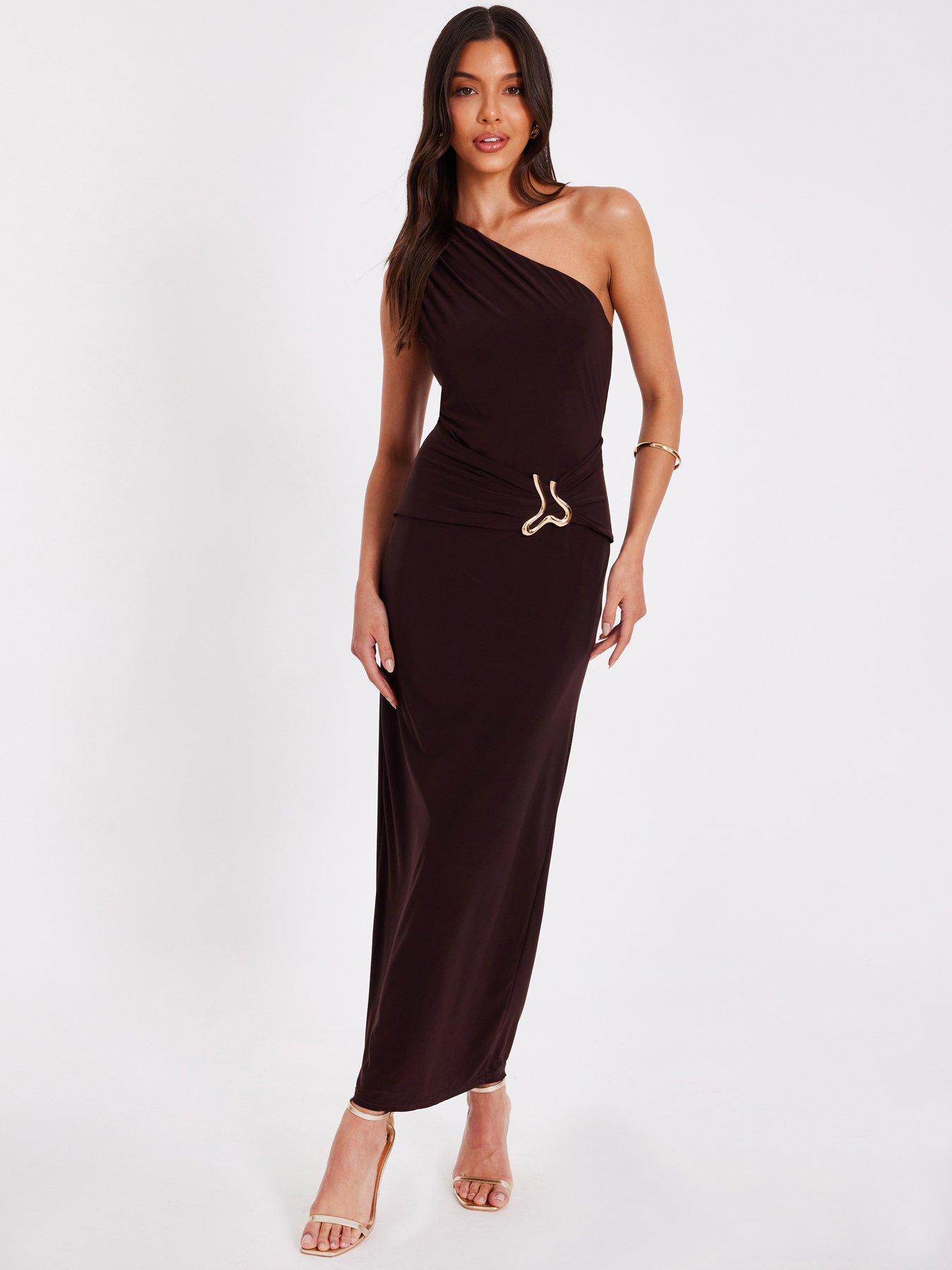 Quiz Brown One Shoulder Ruched Dress
