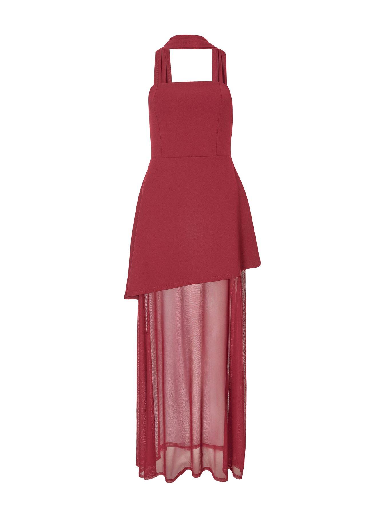 knee length dresses for ladies Preslie Black Satin & Crystal Mesh Sheath Maxi Dress