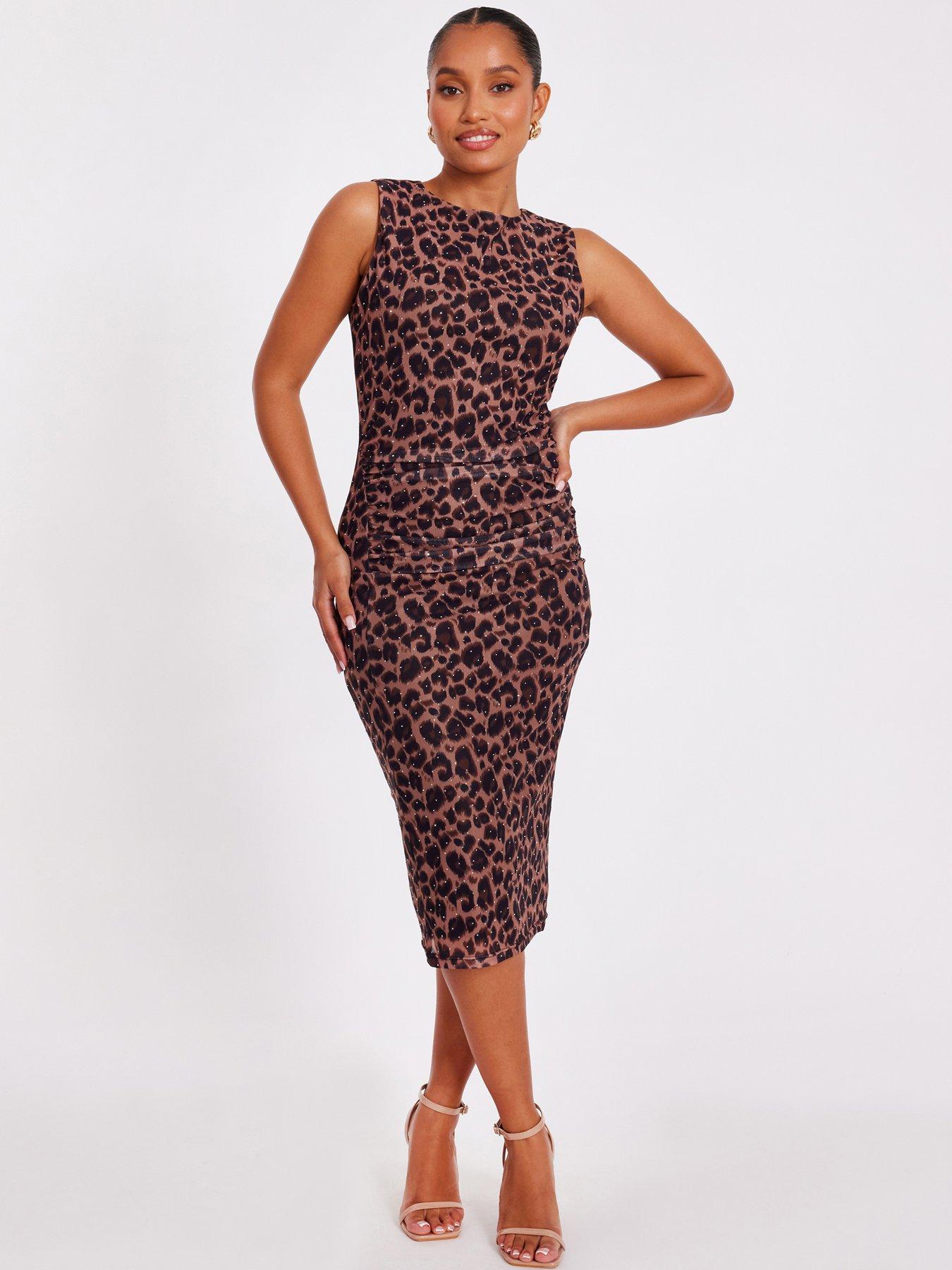 quiz-petite-brown-mesh-leopard-print-midi-dress