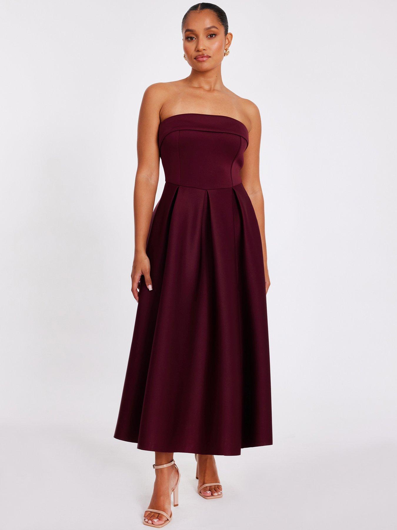 Quiz Petite Dark Red Bandeau Skater Dress