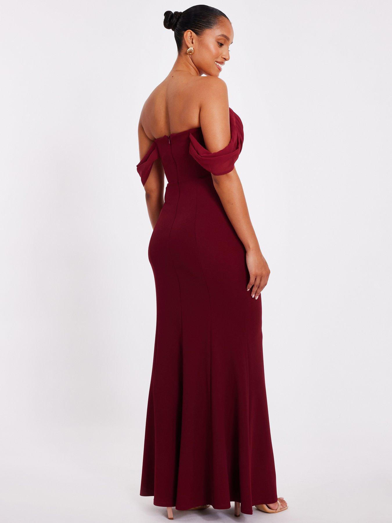 quiz red dress bardot Quiz Women's Scuba Crepe Bardot Maxi Dress