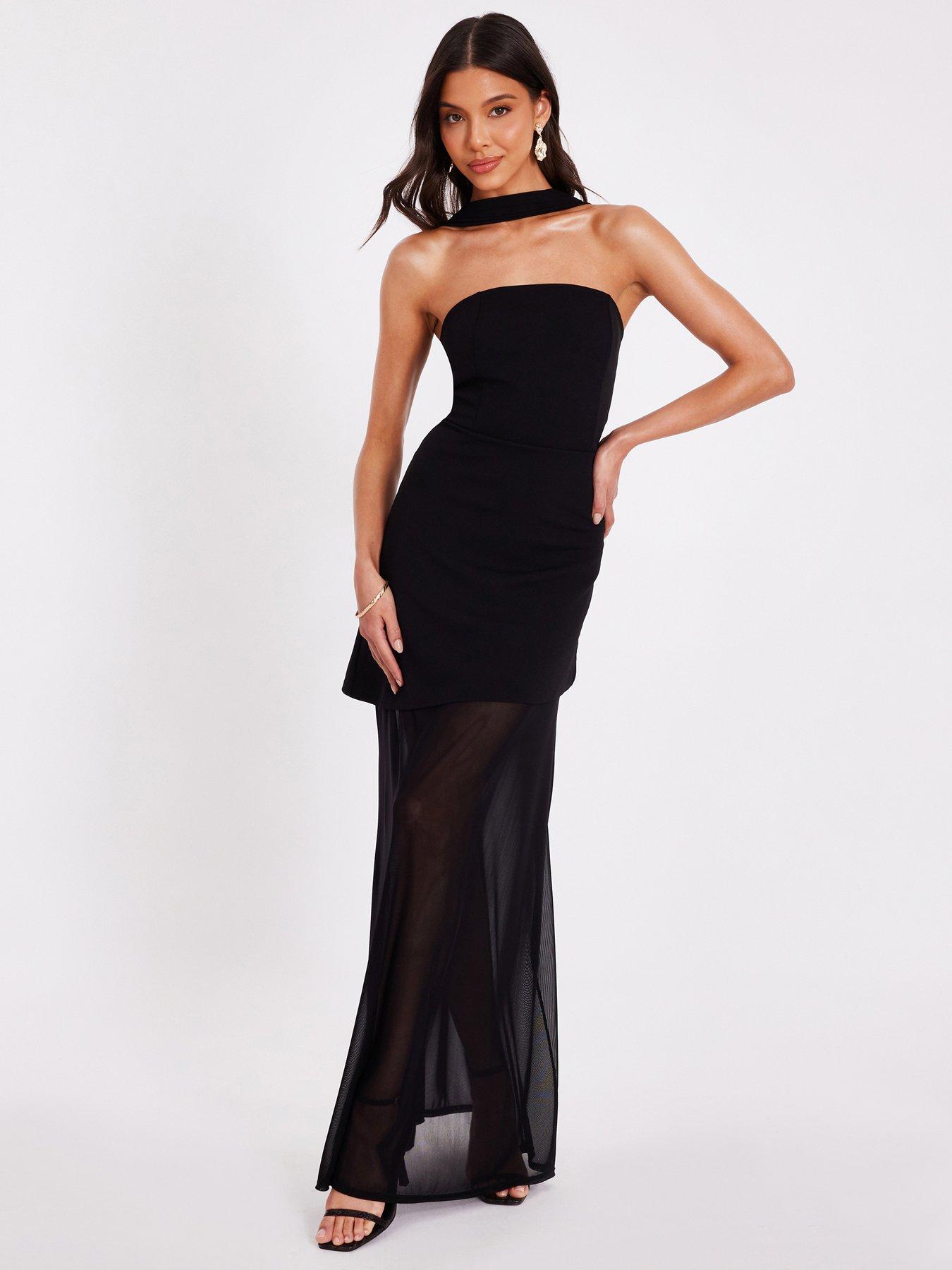 Quiz Black Strapless Mesh Hem Maxi Dress