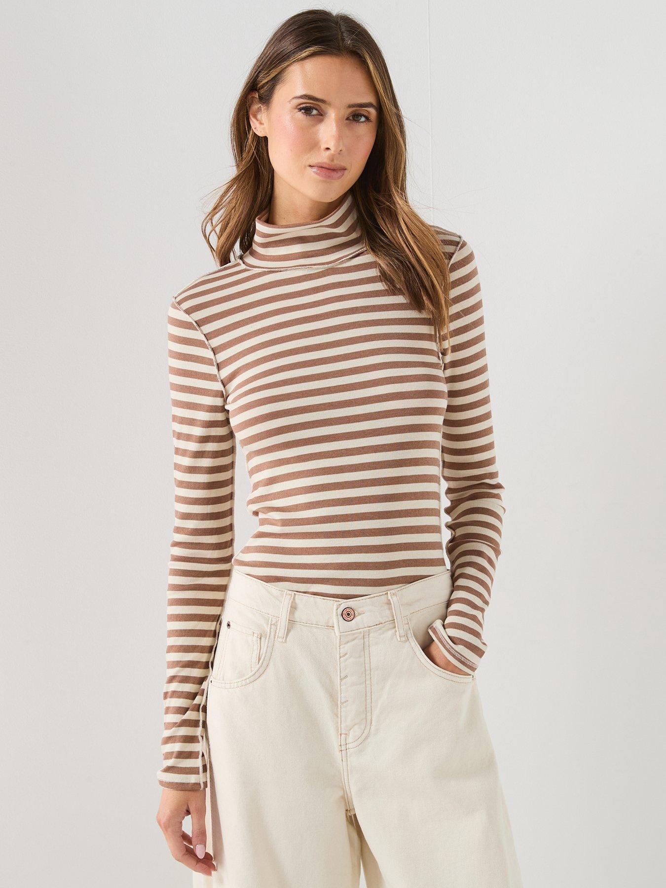 FREE PEOPLE Good Good Turtle Stripe Long Sleeve Top - Brown