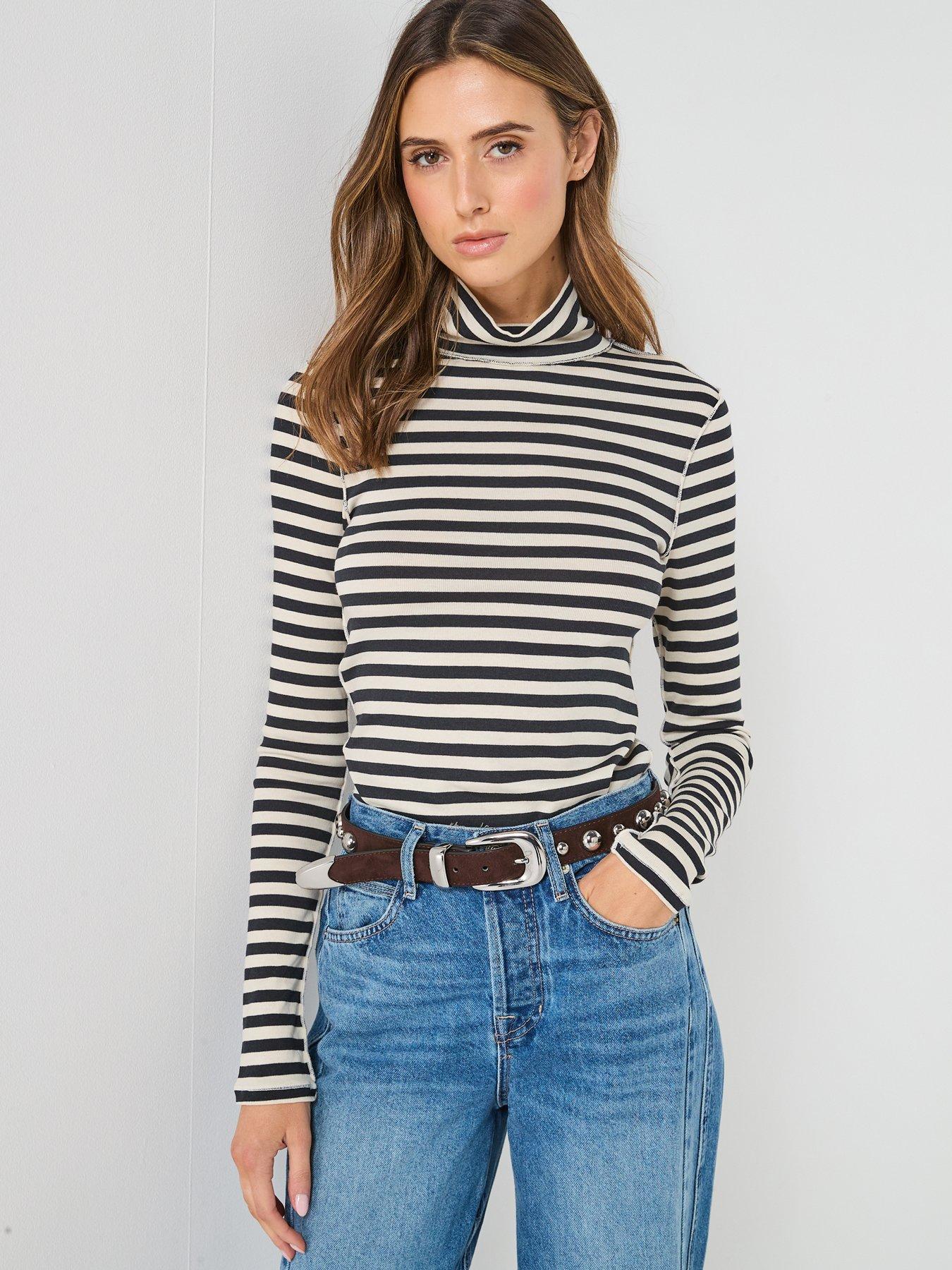 FREE PEOPLE Good Good Turtle Stripe Long Sleeve Top - Black