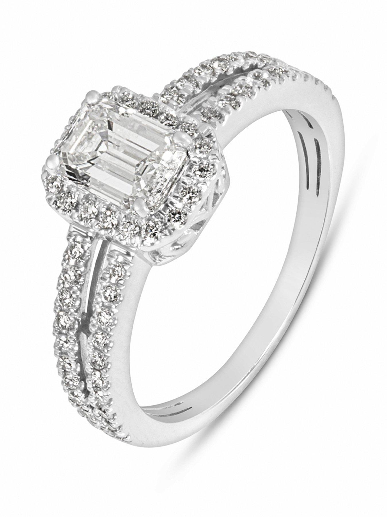 Love DIAMOND 1.00ct Emerald Cut Diamond Halo Engagement Ring Lab Grown