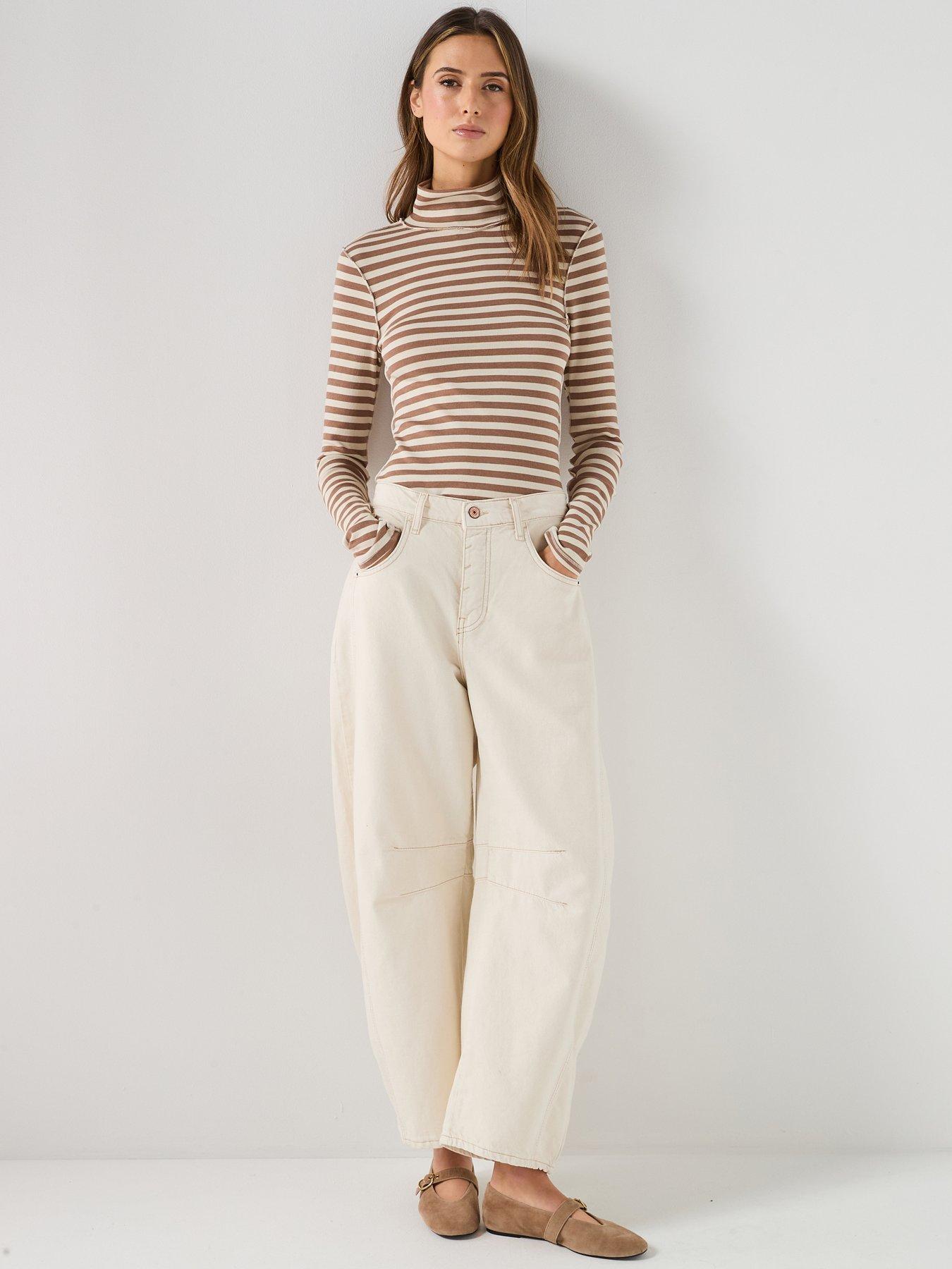 FREE PEOPLE: Good Luck Mid Rise Barrel Leg Jeans - Cream