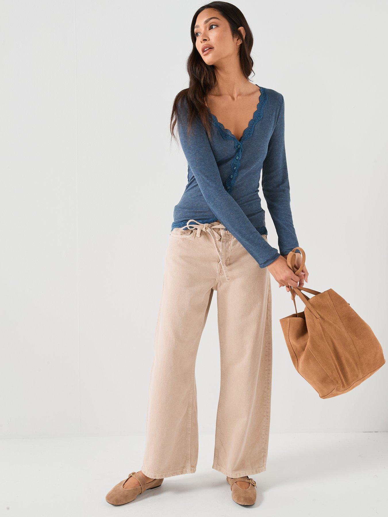 Image 3 of 6 of FREE PEOPLE Big Love Ribbed Button Up&nbsp;Top&nbsp;- Blue