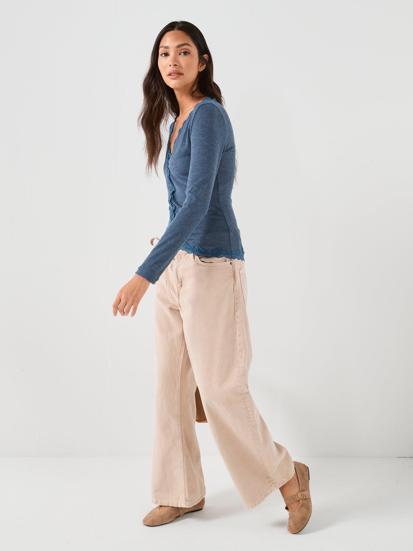Image 4 of 6 of FREE PEOPLE Big Love Ribbed Button Up&nbsp;Top&nbsp;- Blue