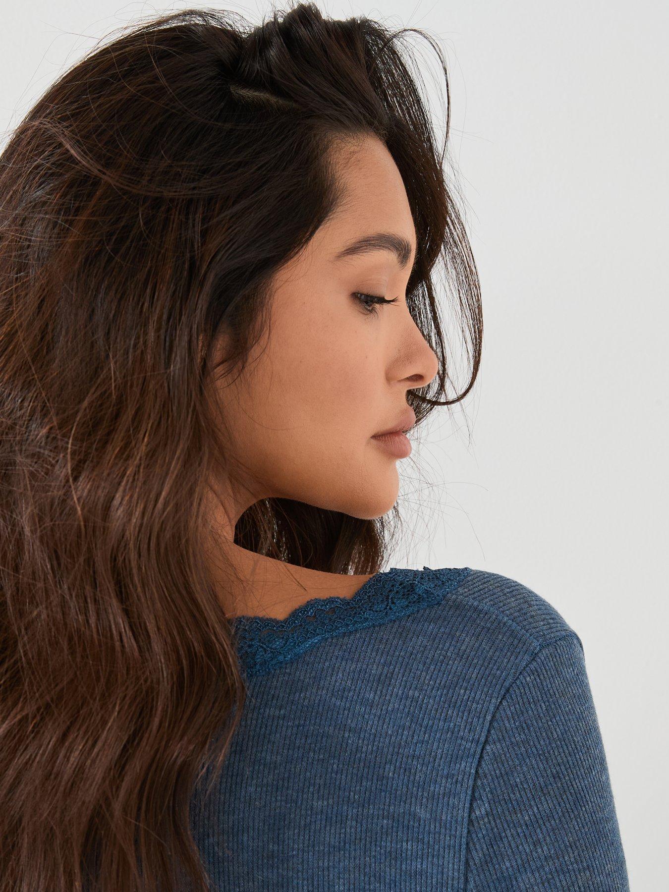 Image 5 of 6 of FREE PEOPLE Big Love Ribbed Button Up&nbsp;Top&nbsp;- Blue