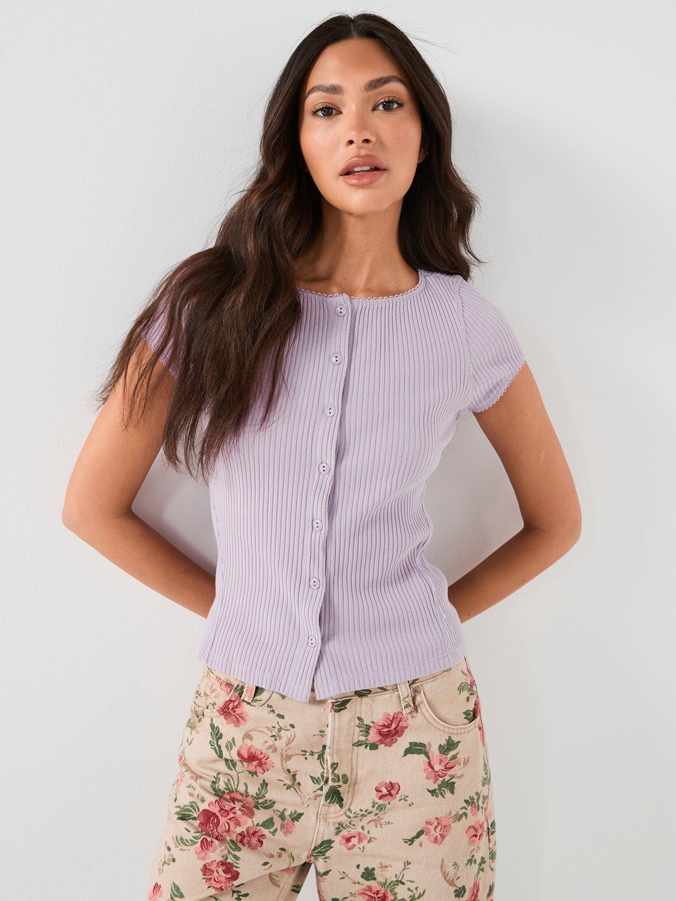 FREE PEOPLE Most Wanted Ribbed Button Up Top - Purple