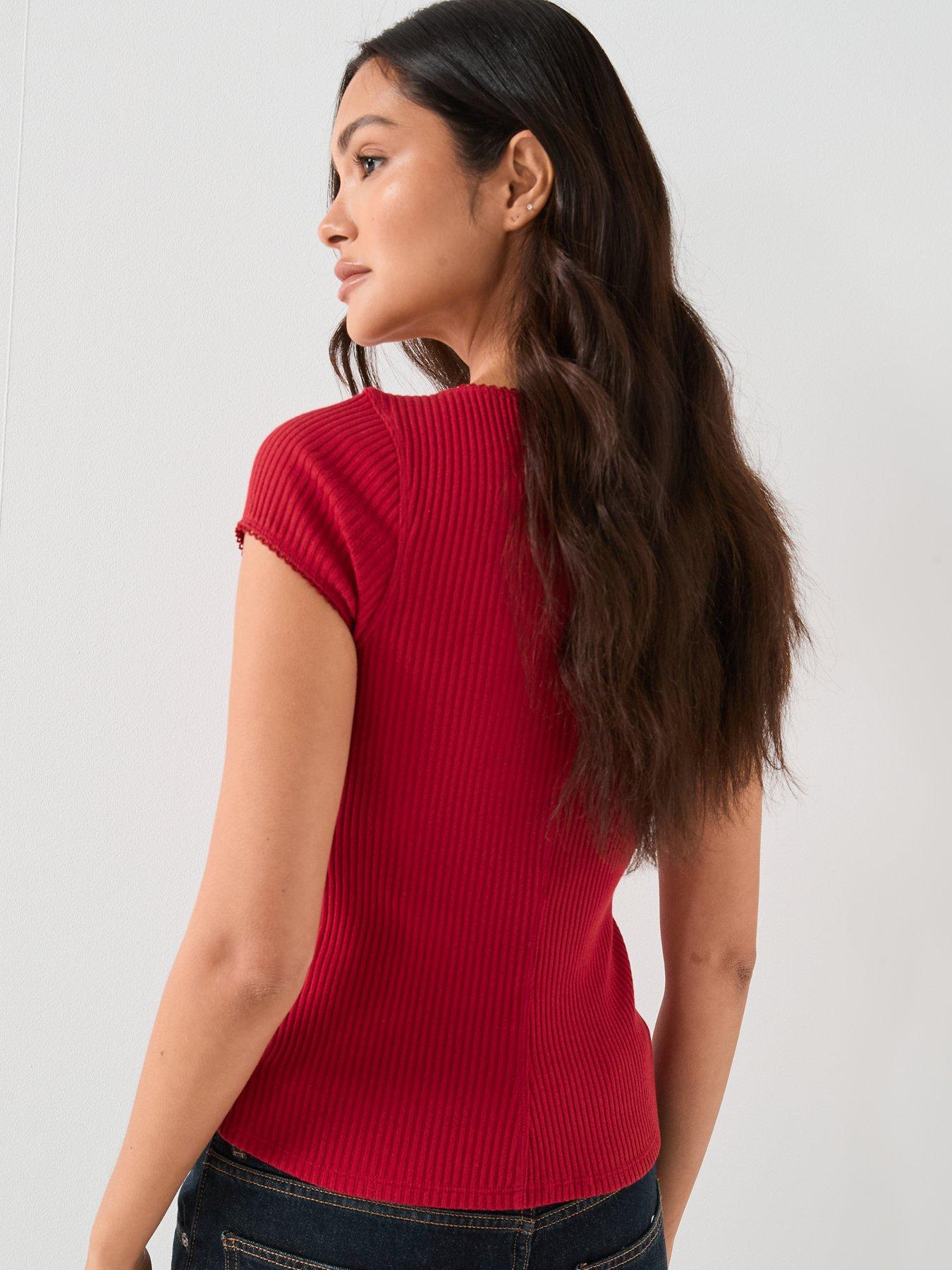 Image 2 of 6 of FREE PEOPLE Most Wanted Ribbed Button Up Top&nbsp;- Red