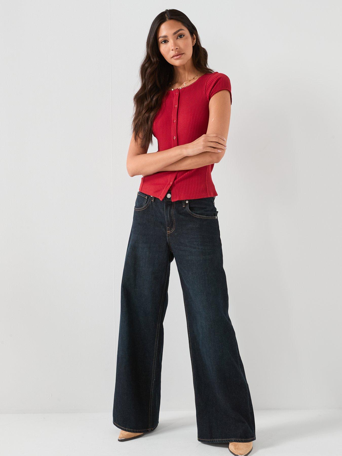 Image 3 of 6 of FREE PEOPLE Most Wanted Ribbed Button Up Top&nbsp;- Red