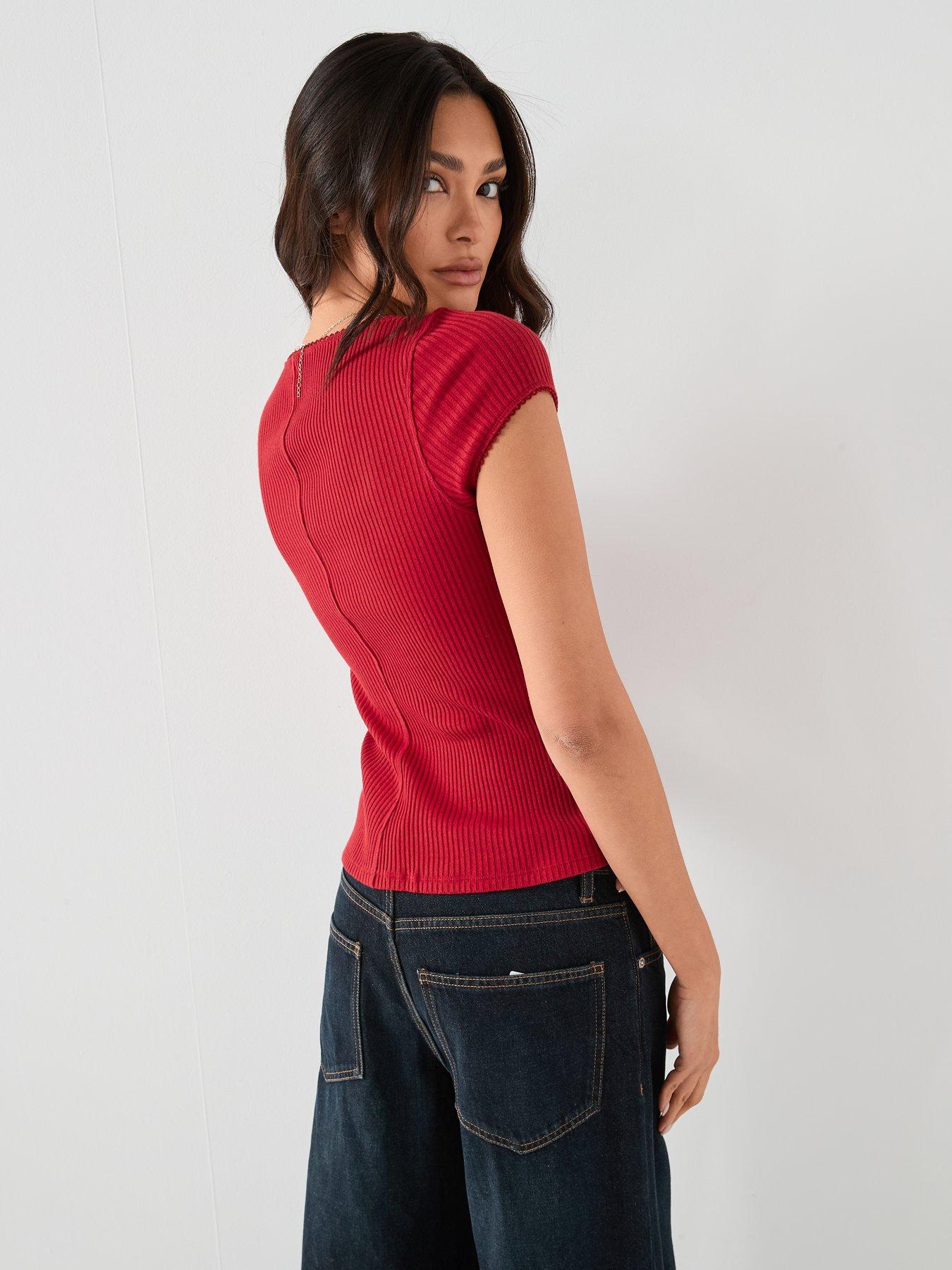 Image 5 of 6 of FREE PEOPLE Most Wanted Ribbed Button Up Top&nbsp;- Red