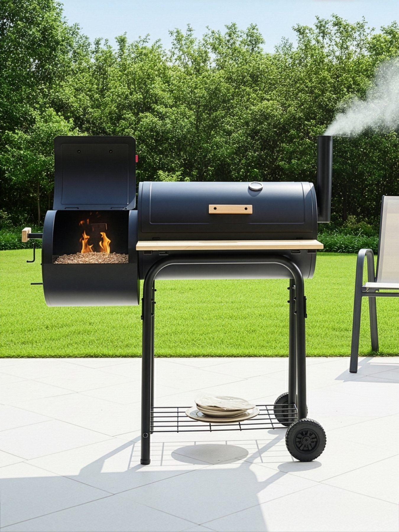 The Very Collection Barrel Charcoal BBQ With Offset Smoker