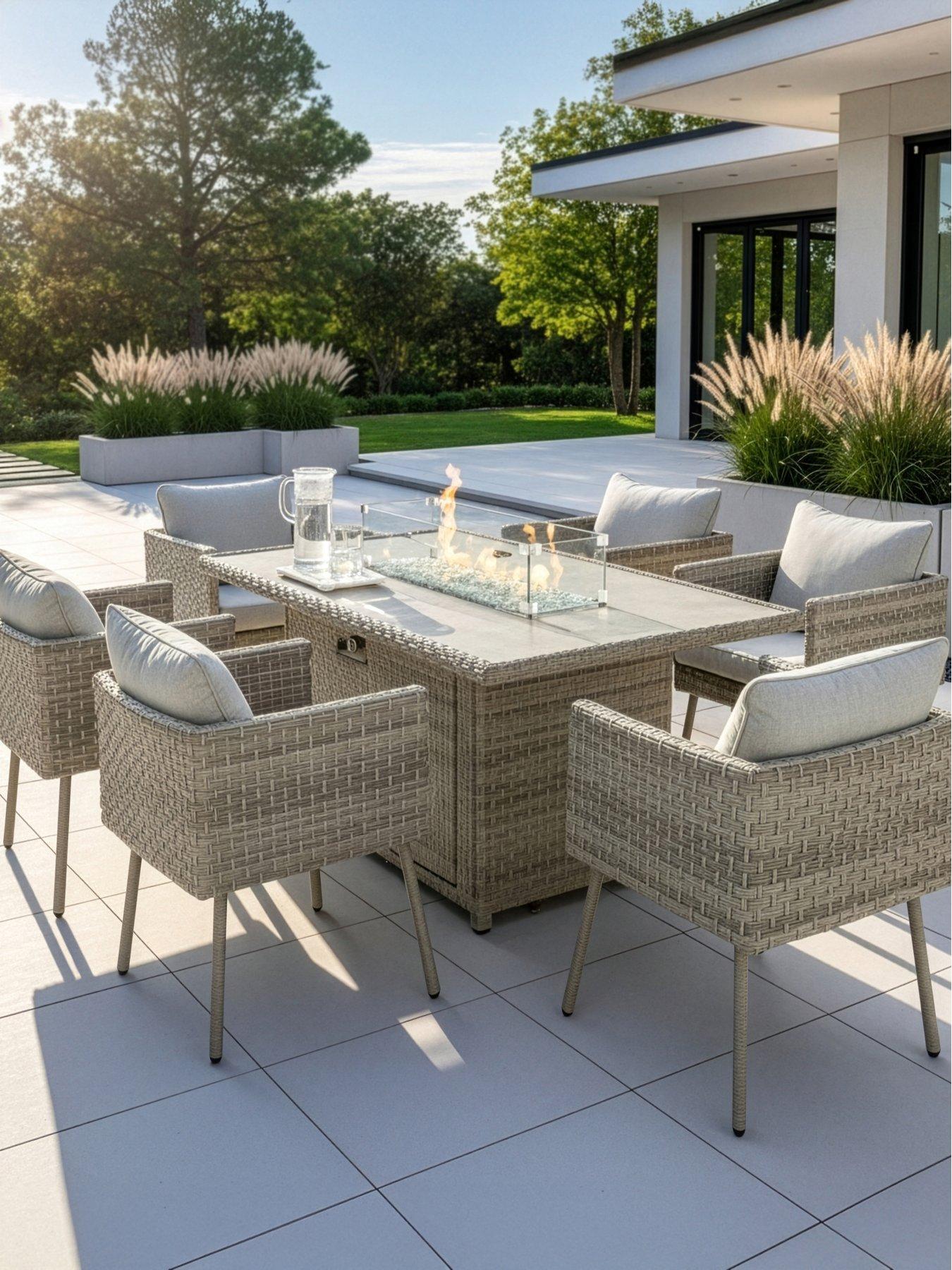 The Very Collection Antigua 6-Seater Dining Set with Firepit Table